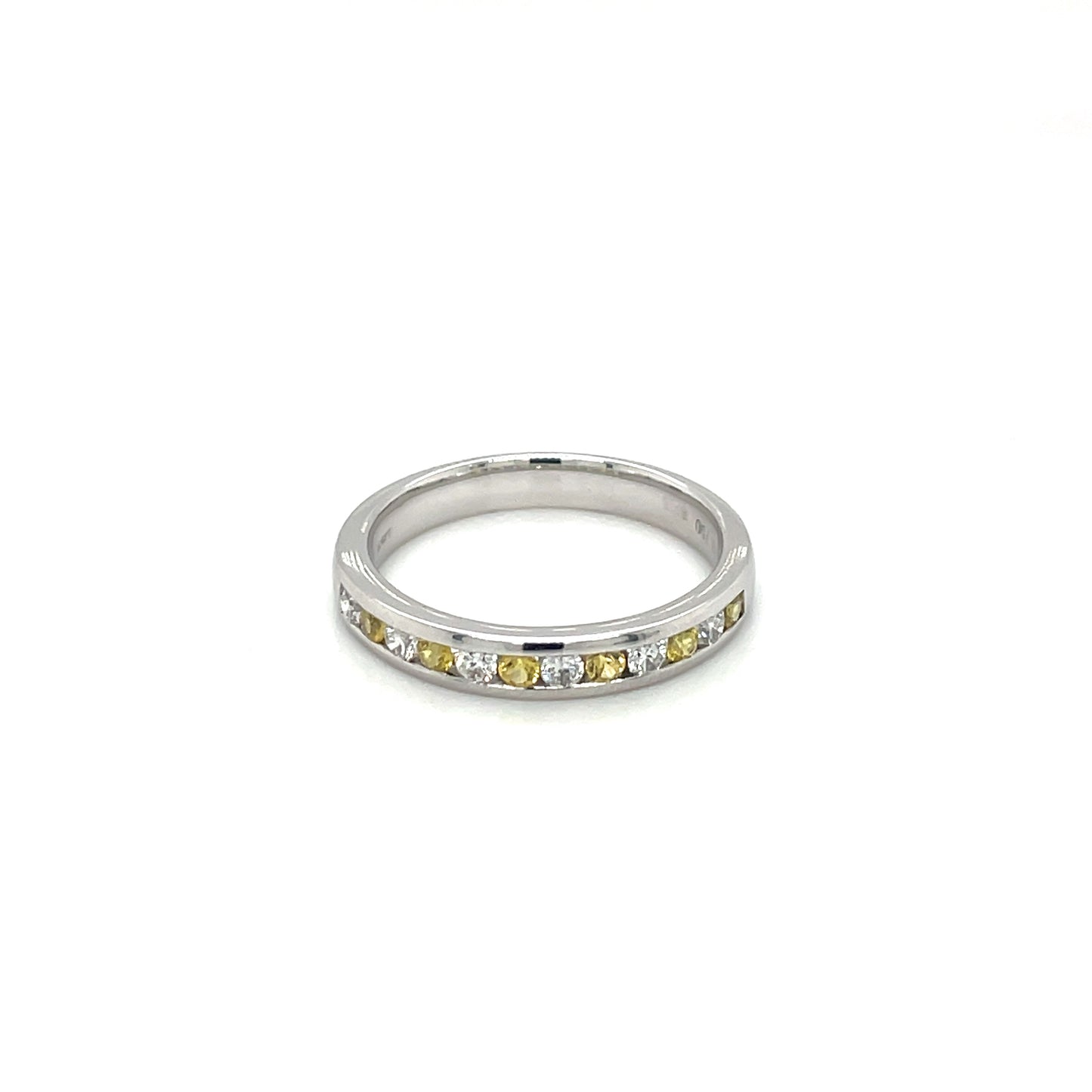 18ct White Gold Diamond & Yellow Sapphire Eternity Ring