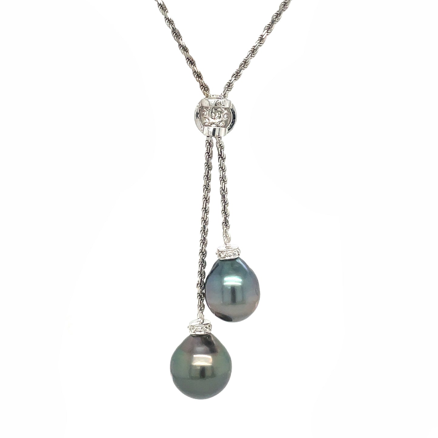 18ct White Gold Spiga & Tahitian Circle Pearl & Diamond Necklace