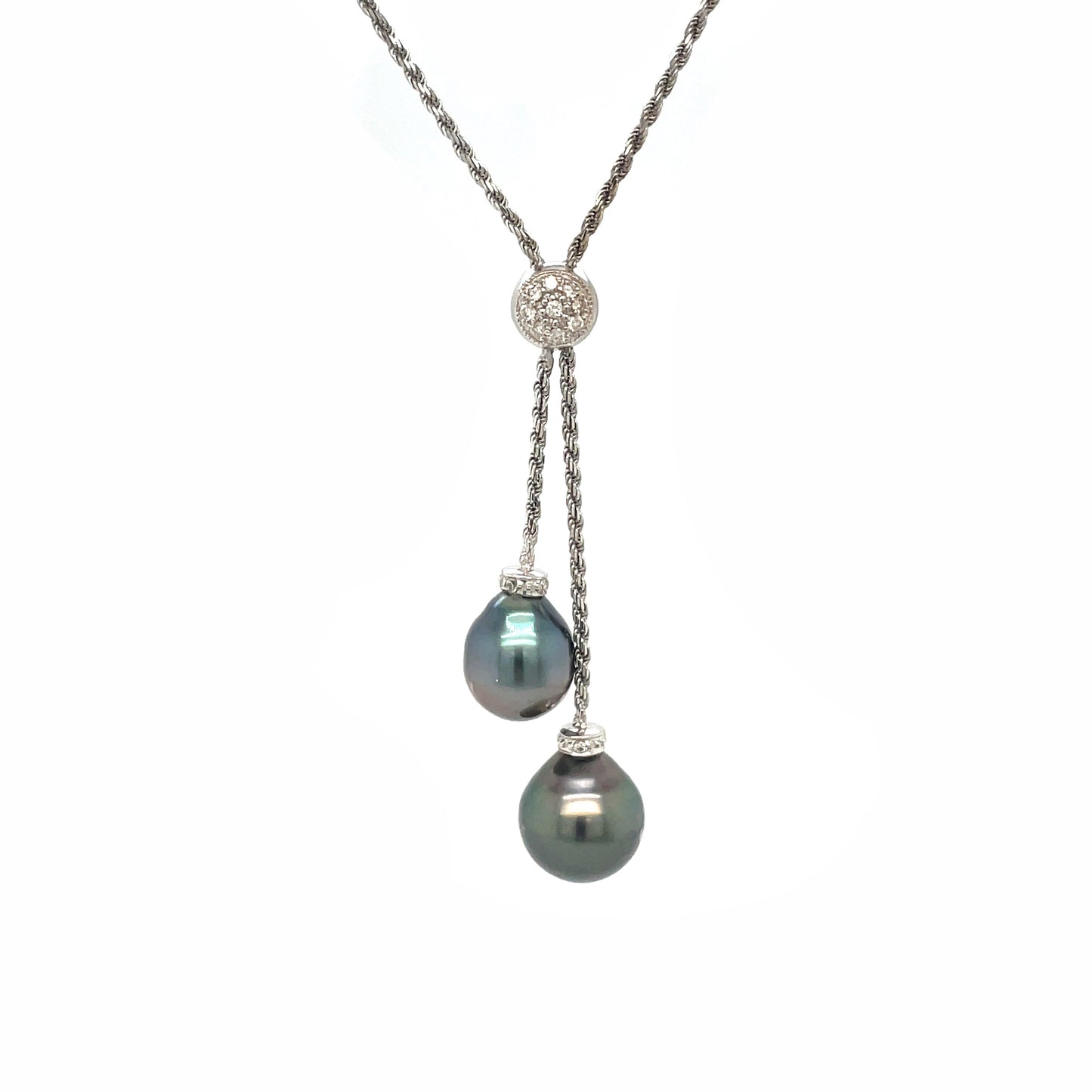 18ct White Gold Spiga & Tahitian Circle Pearl & Diamond Necklace