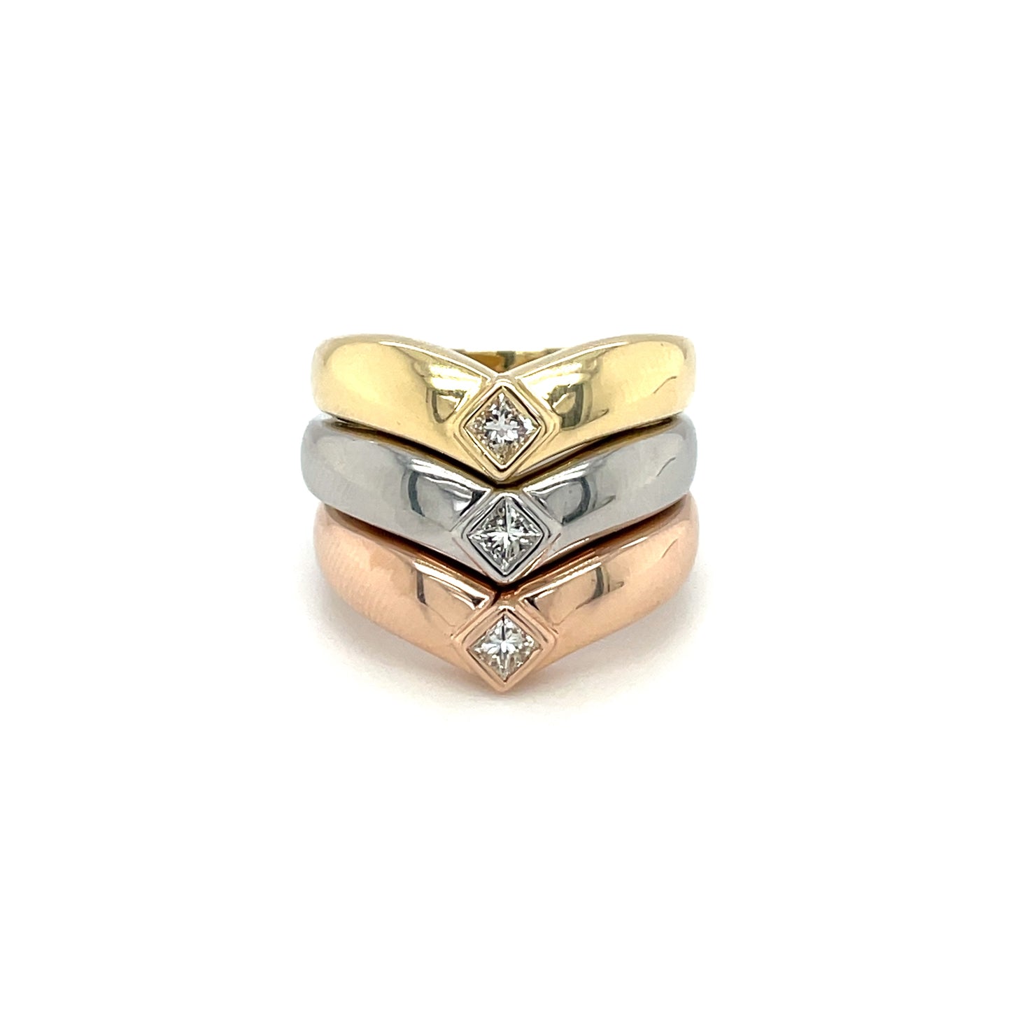 18ct Yellow Gold Diamond Wishbone Stack Ring