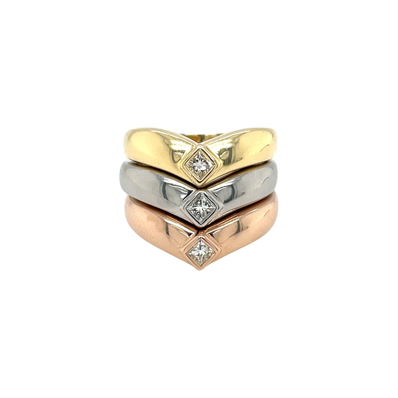 18ct Rose Gold Diamond Wishbone Stack Ring (L1/2)