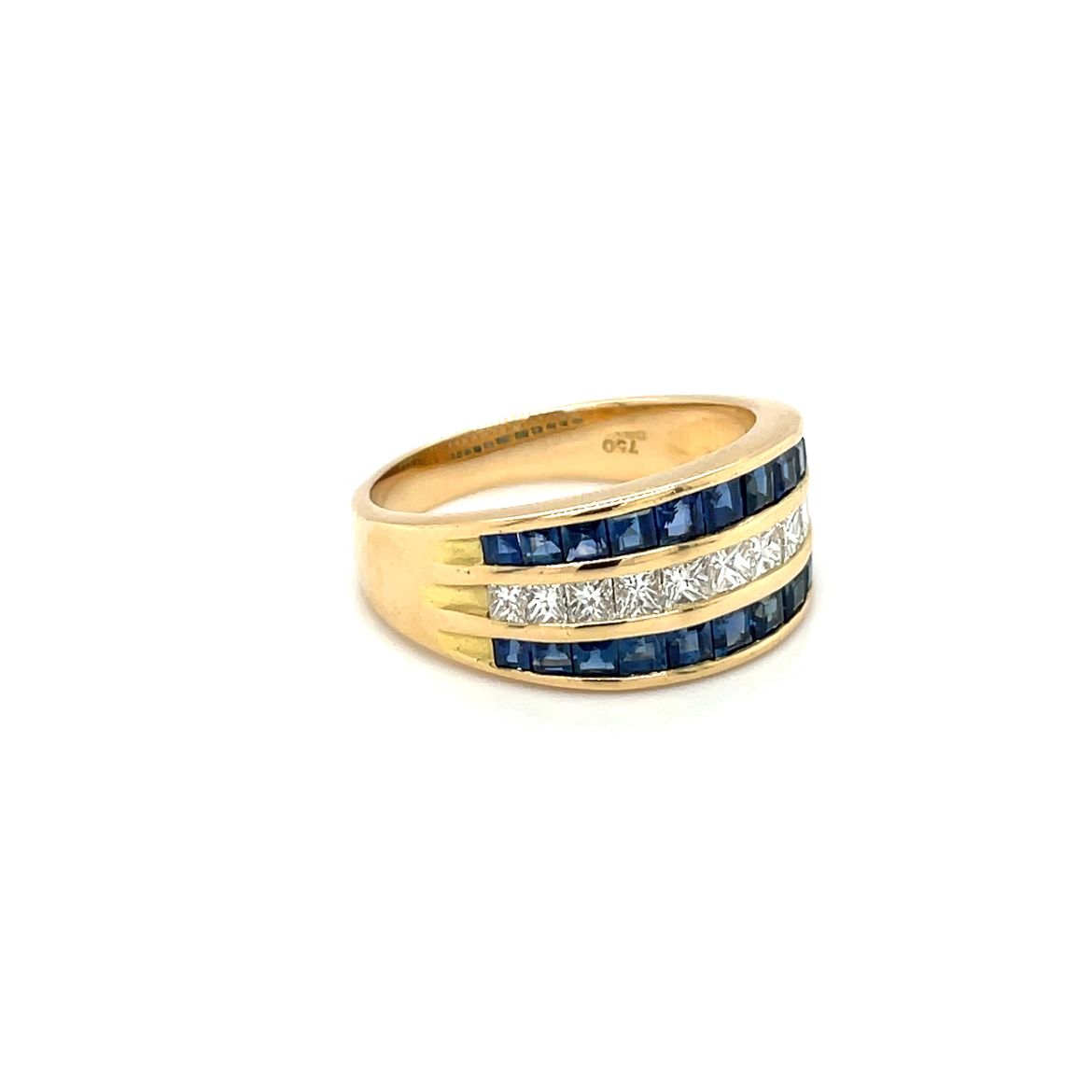 18ct Yellow Gold Sapphire & Diamond Three-Row Eternity Ring