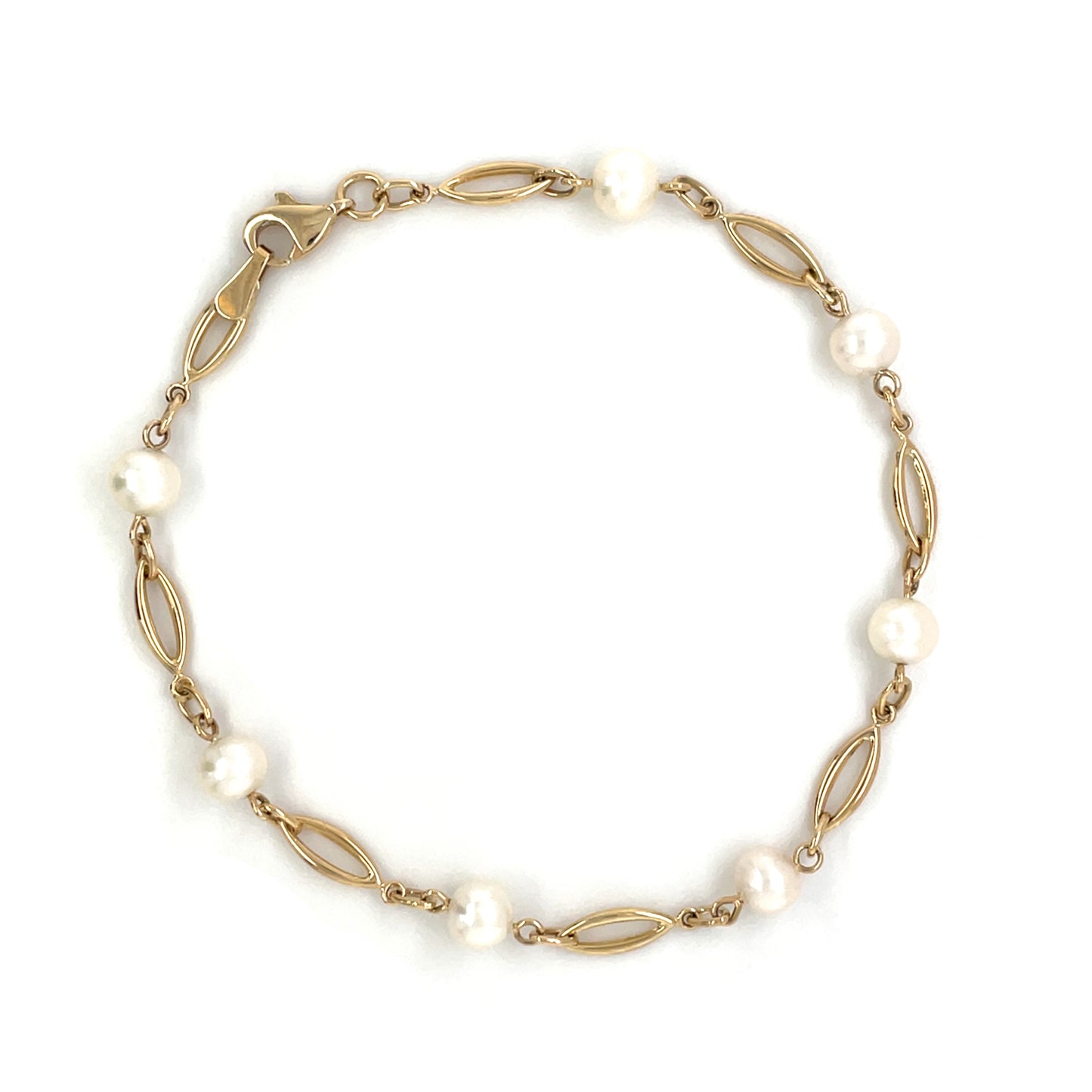 9ct Yellow Gold Freshwater Pearl Station Bracelet