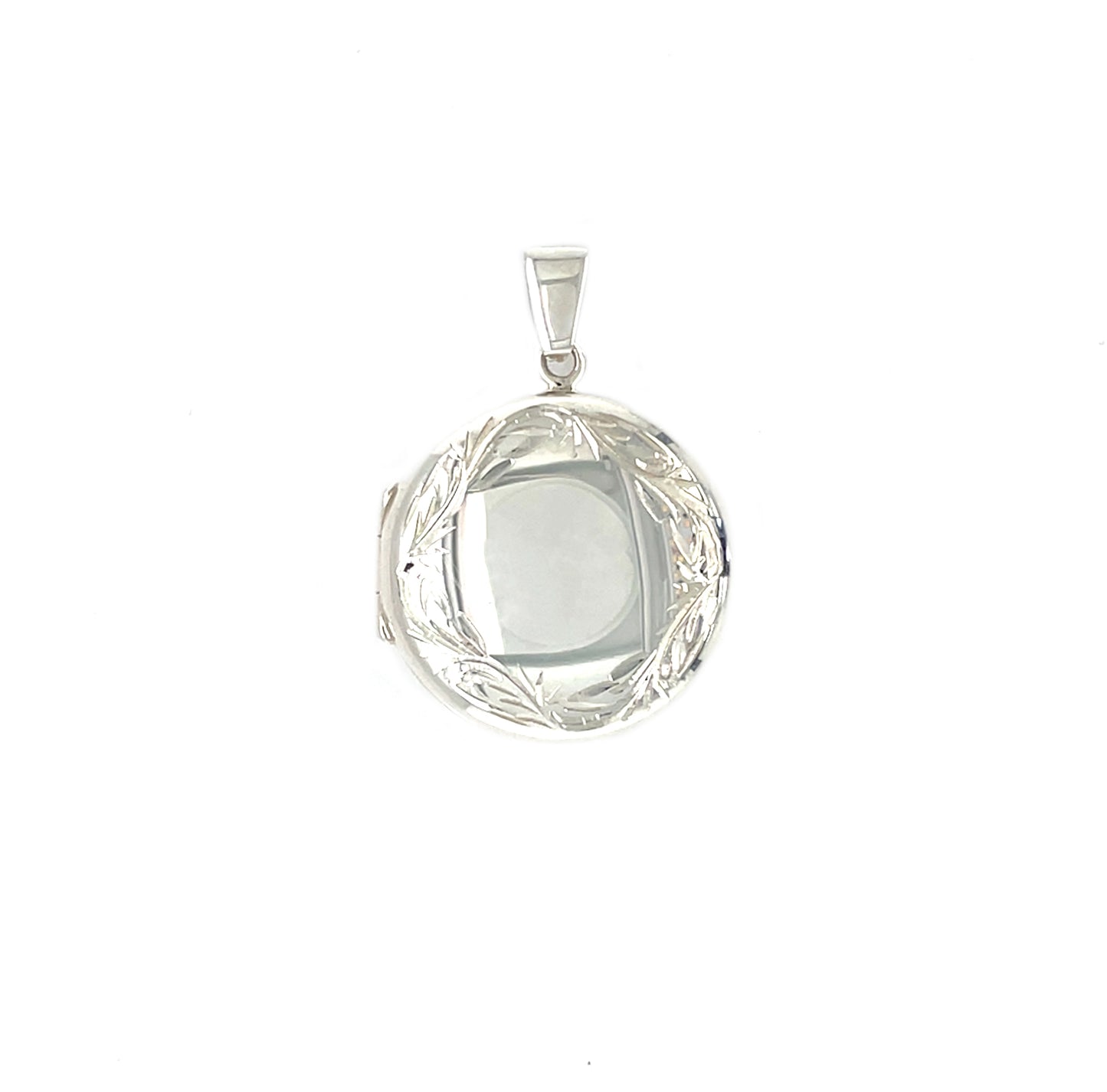Silver Round Scroll Border Locket Pendant & Chain (16-18")