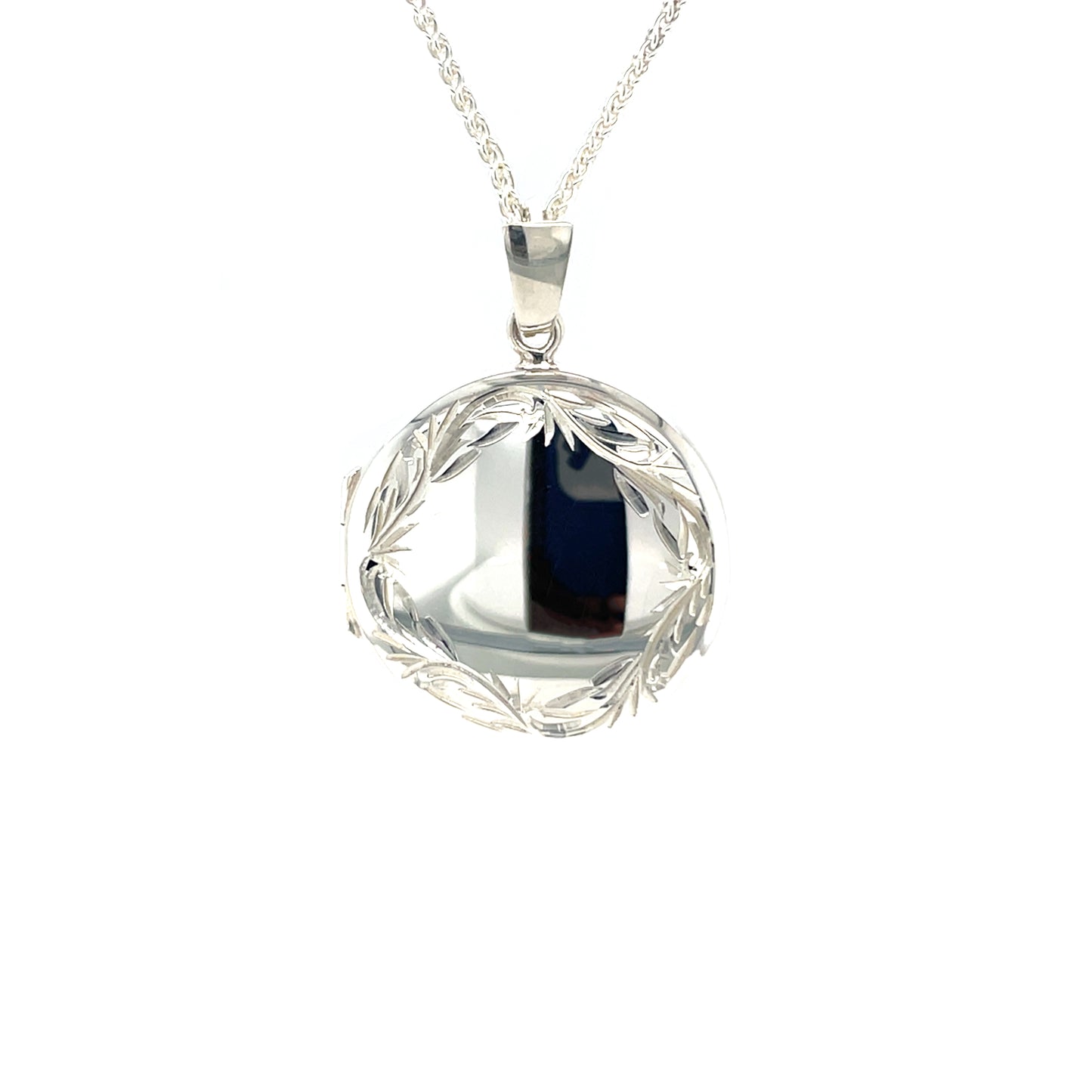 Silver Round Scroll Border Locket Pendant & Chain (16-18")