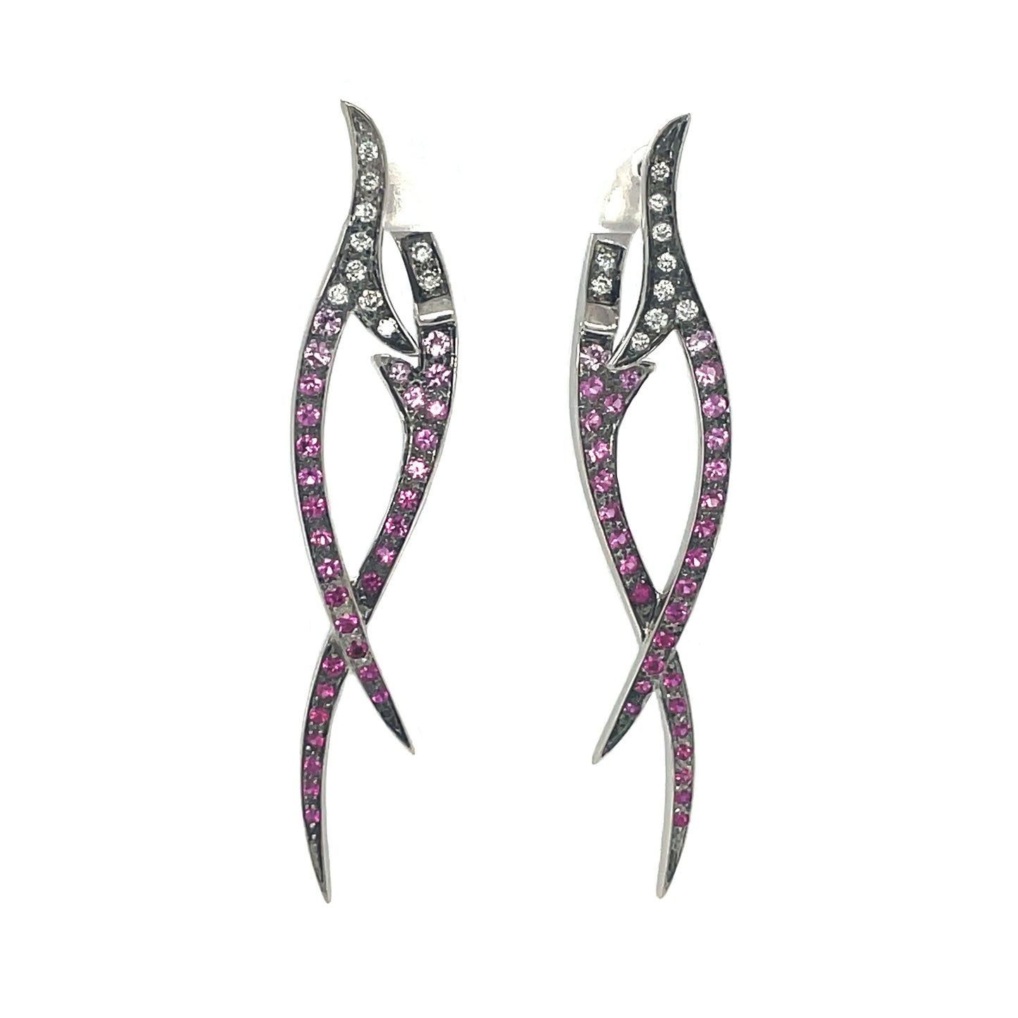 18ct White Gold Stephen Webster Diamond & Pink Sapphire Stem Drop Earrings