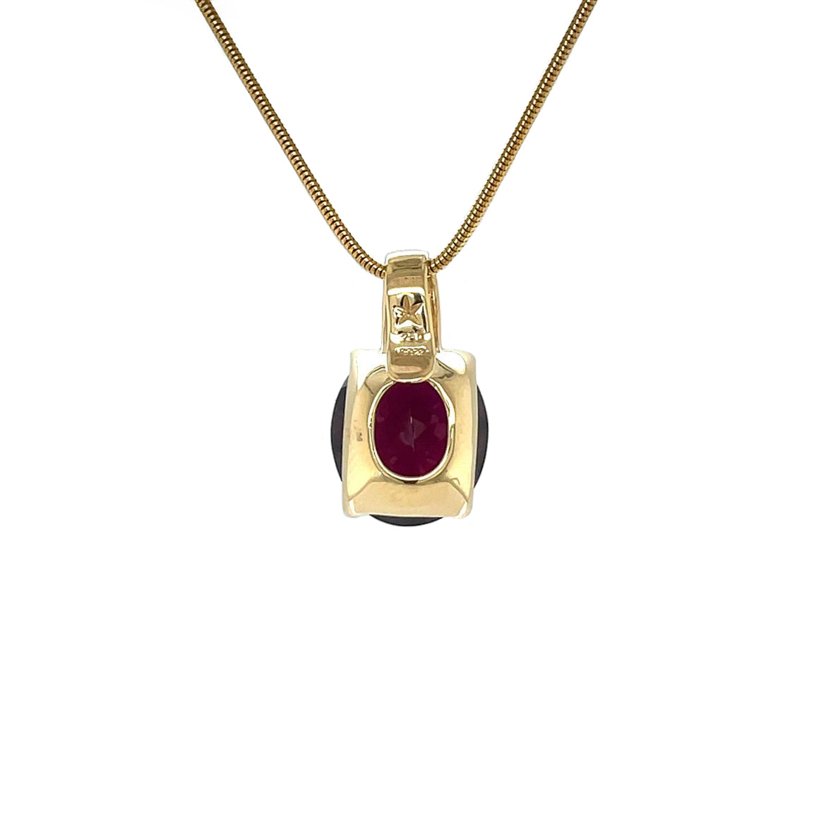 18ct Yellow Gold H. Stern Garnet & Diamond Pendant & Snake Chain