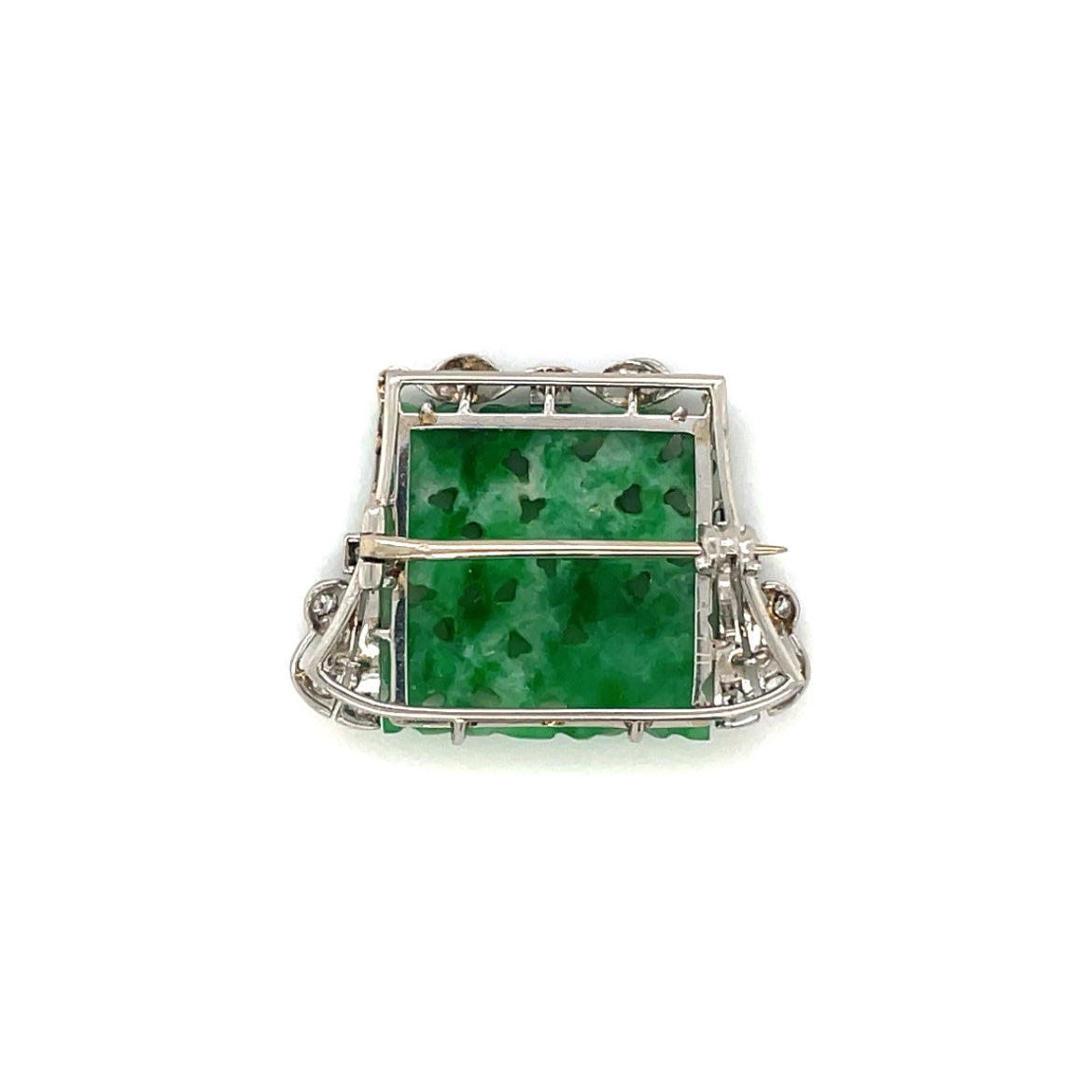 Platinum Diamond & Carved Jade Brooch