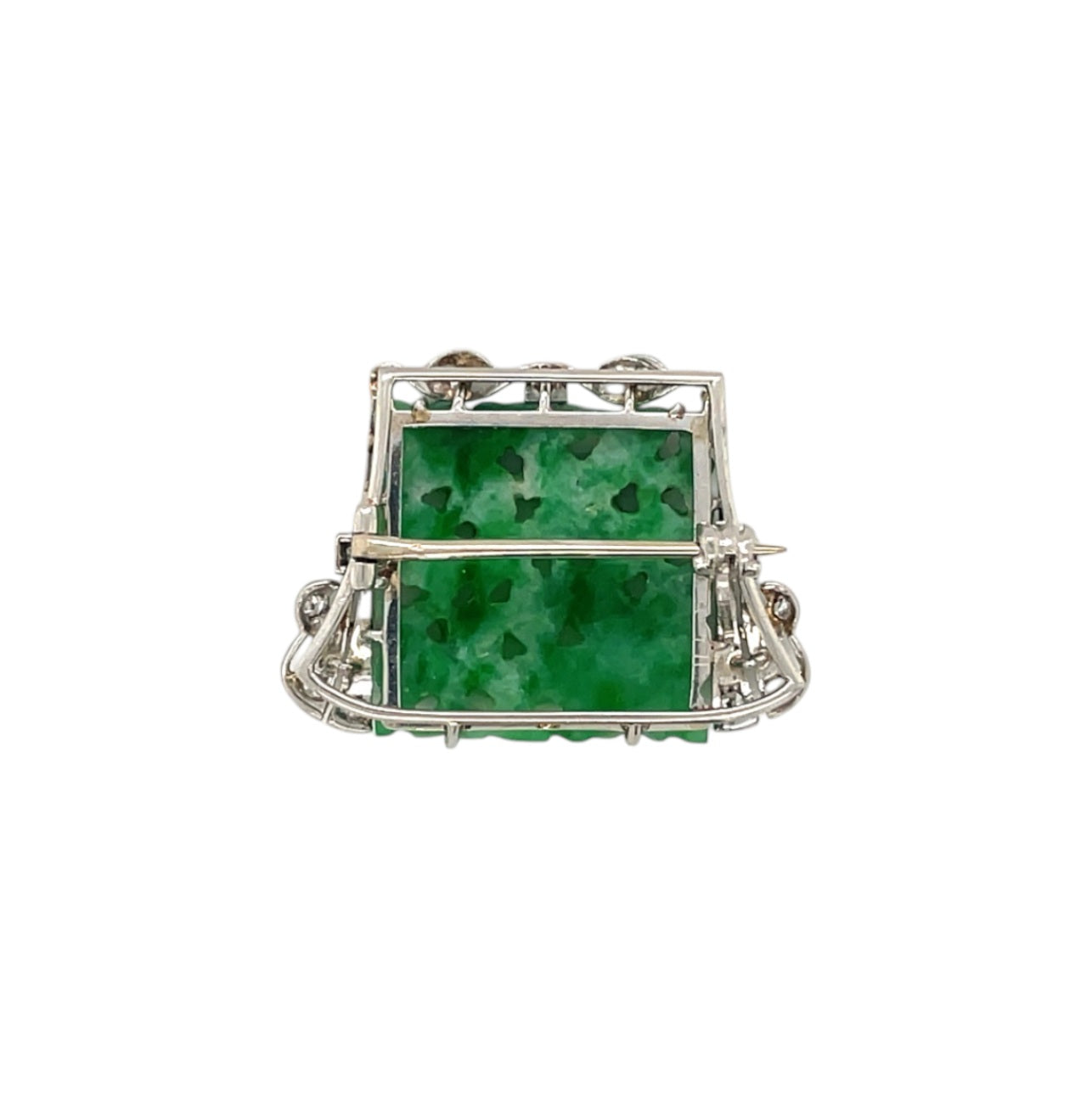 Platinum Diamond & Carved Jade Brooch