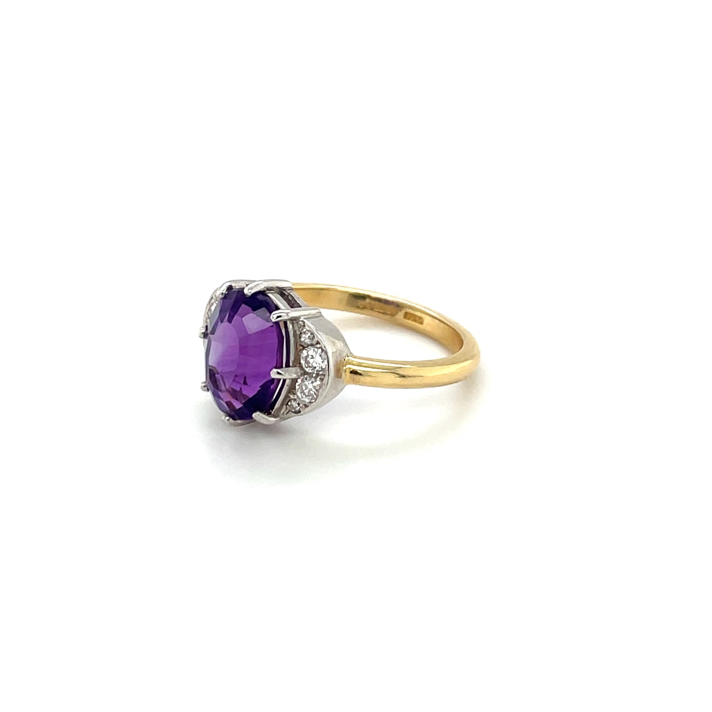 18ct Yellow Gold Amethyst & Diamond Moon Ring