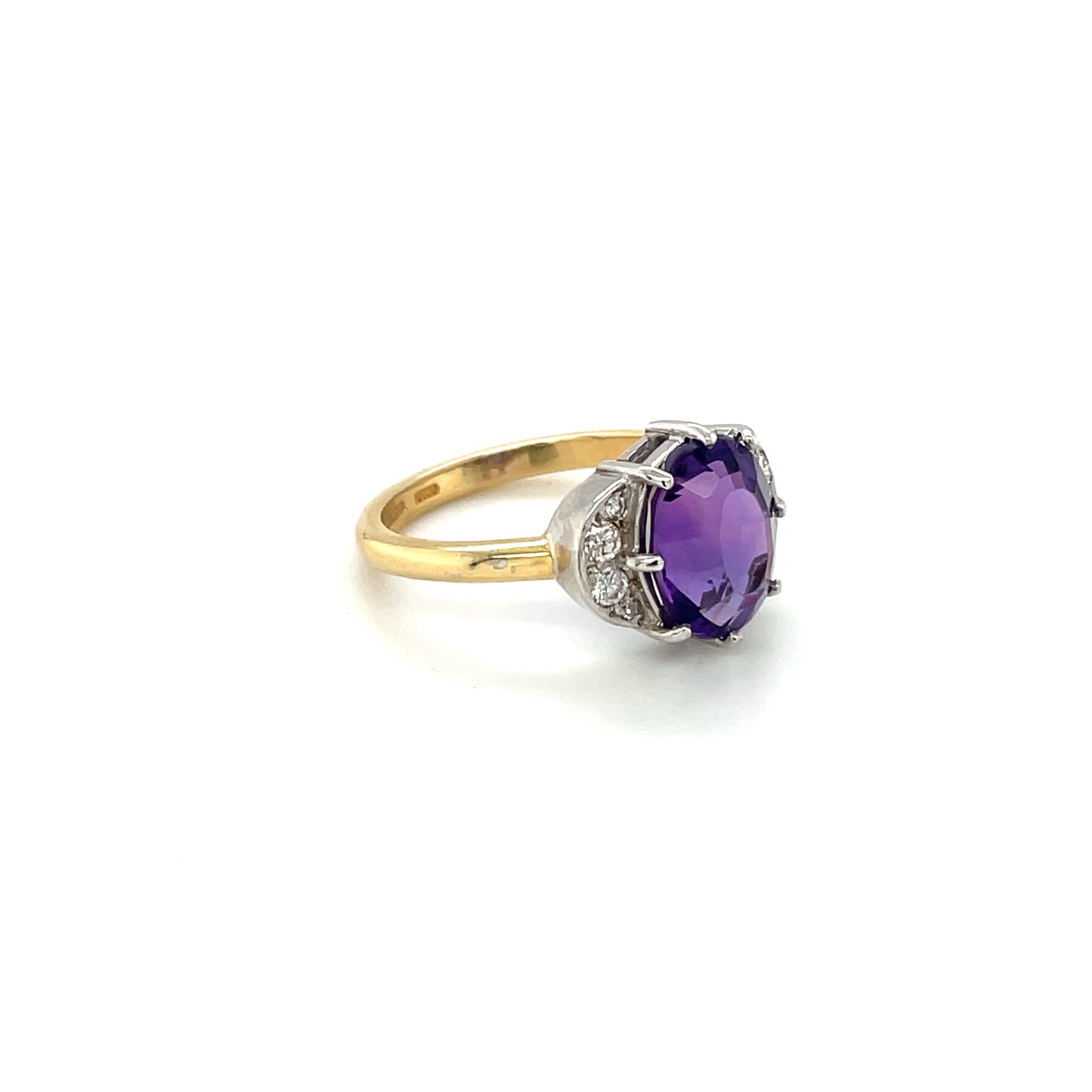 18ct Yellow Gold Amethyst & Diamond Moon Ring