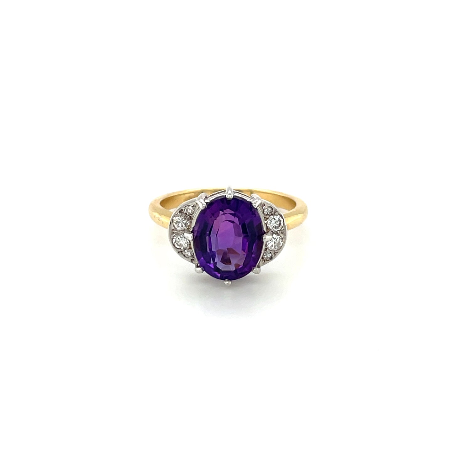18ct Yellow Gold Amethyst & Diamond Moon Ring
