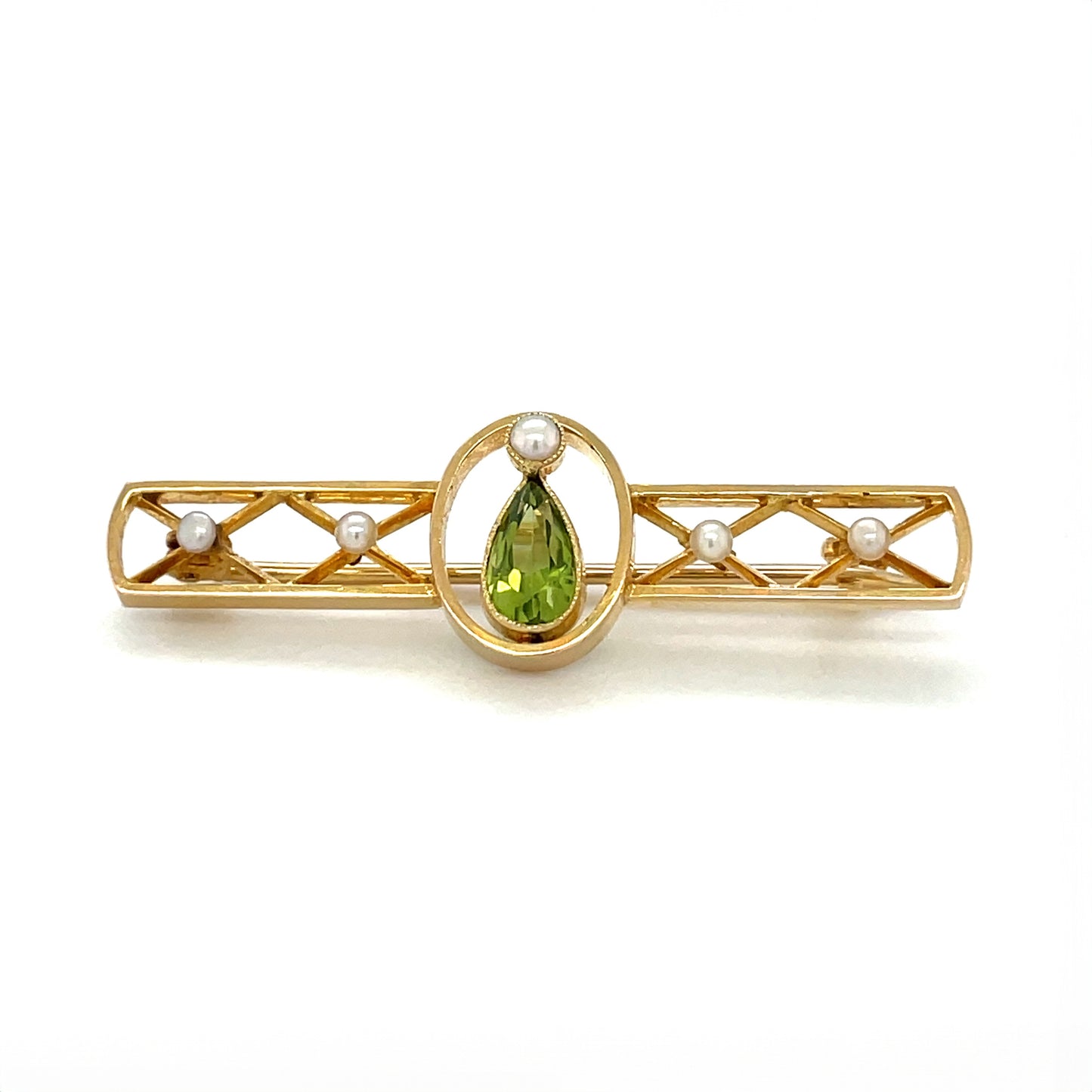 15ct Yellow gold Peridot & Pearl Brooch