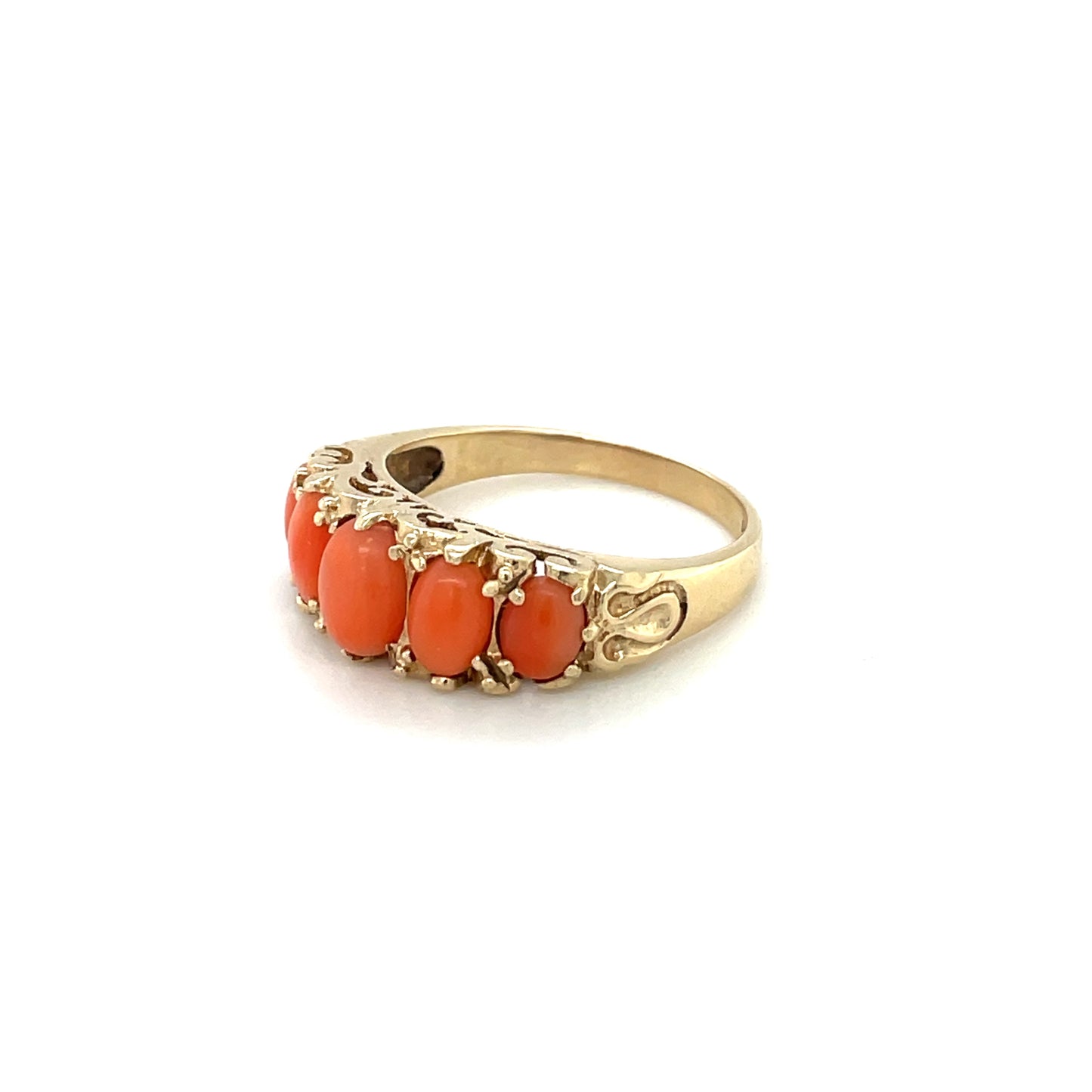 9ct Yellow Gold Five-Stone Half-Hoop Coral Ring