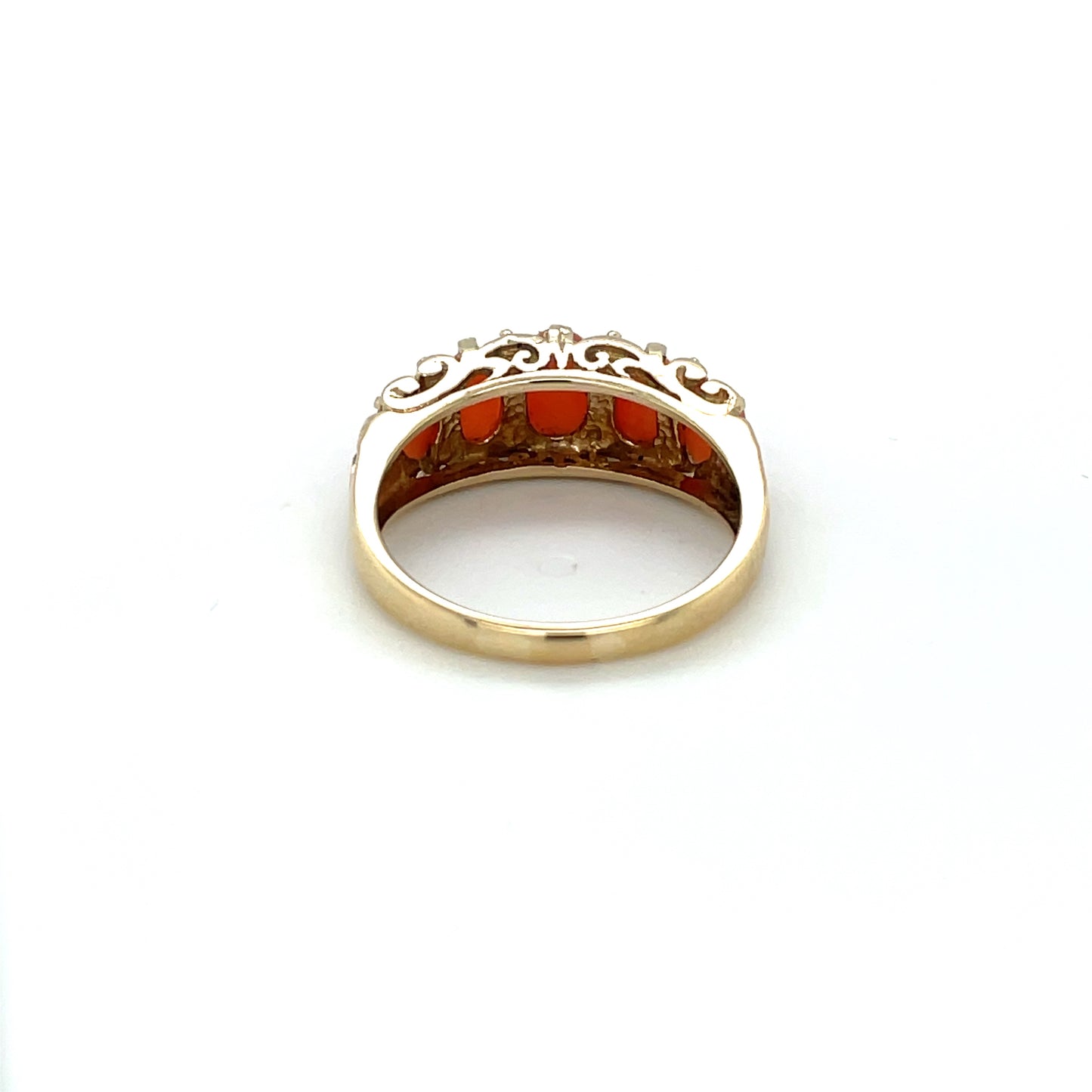 9ct Yellow Gold Five-Stone Half-Hoop Coral Ring