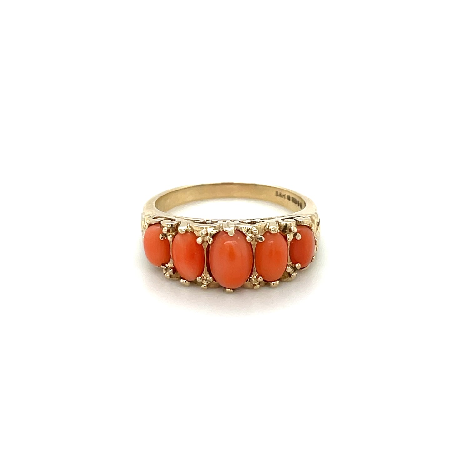 9ct Yellow Gold Five-Stone Half-Hoop Coral Ring