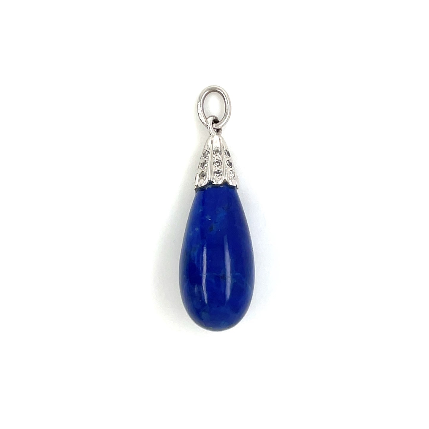 18ct White Gold Lapis & Diamond Teardrop Pendant