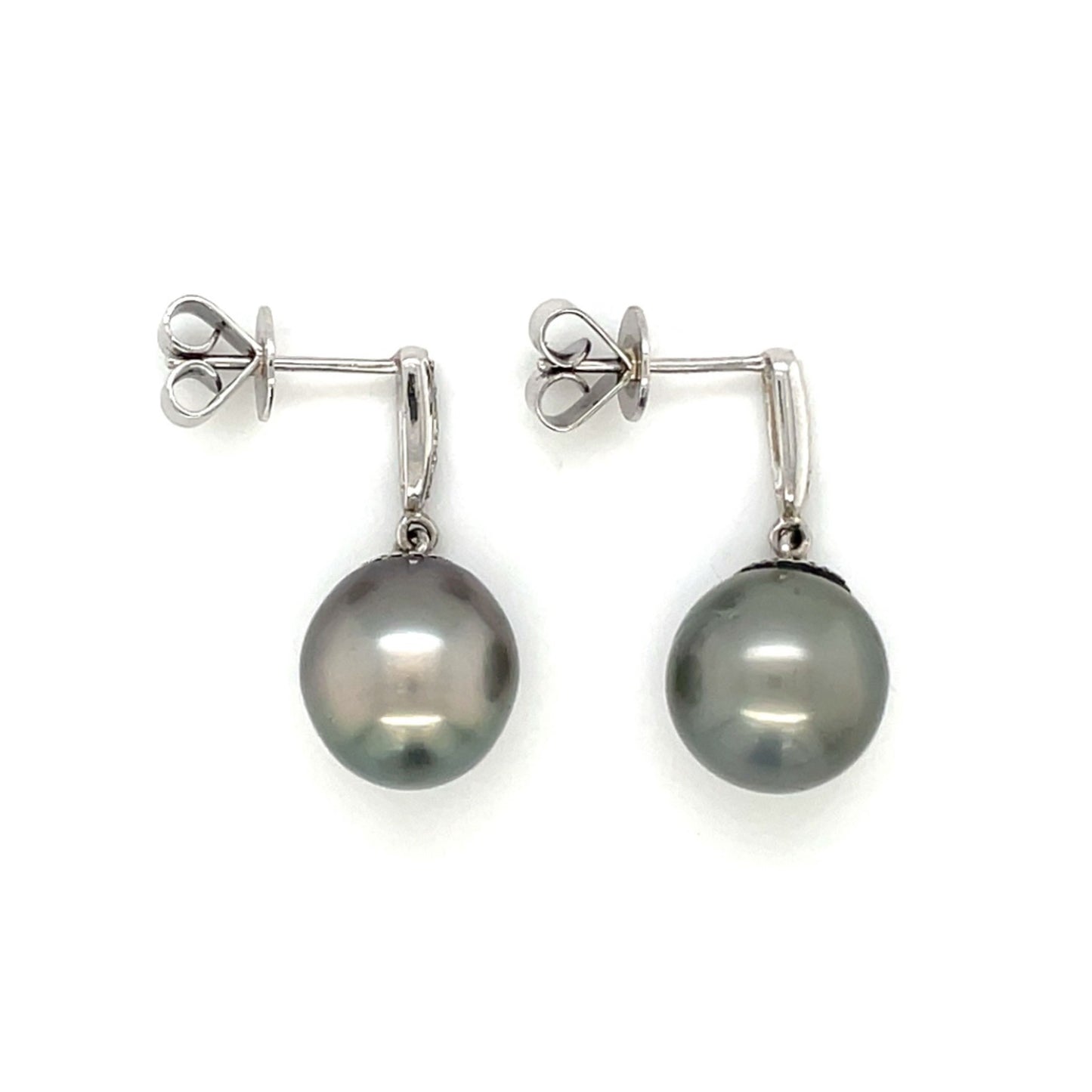 18ct White Gold Tahitian Pearl & Diamond Drop Earrings