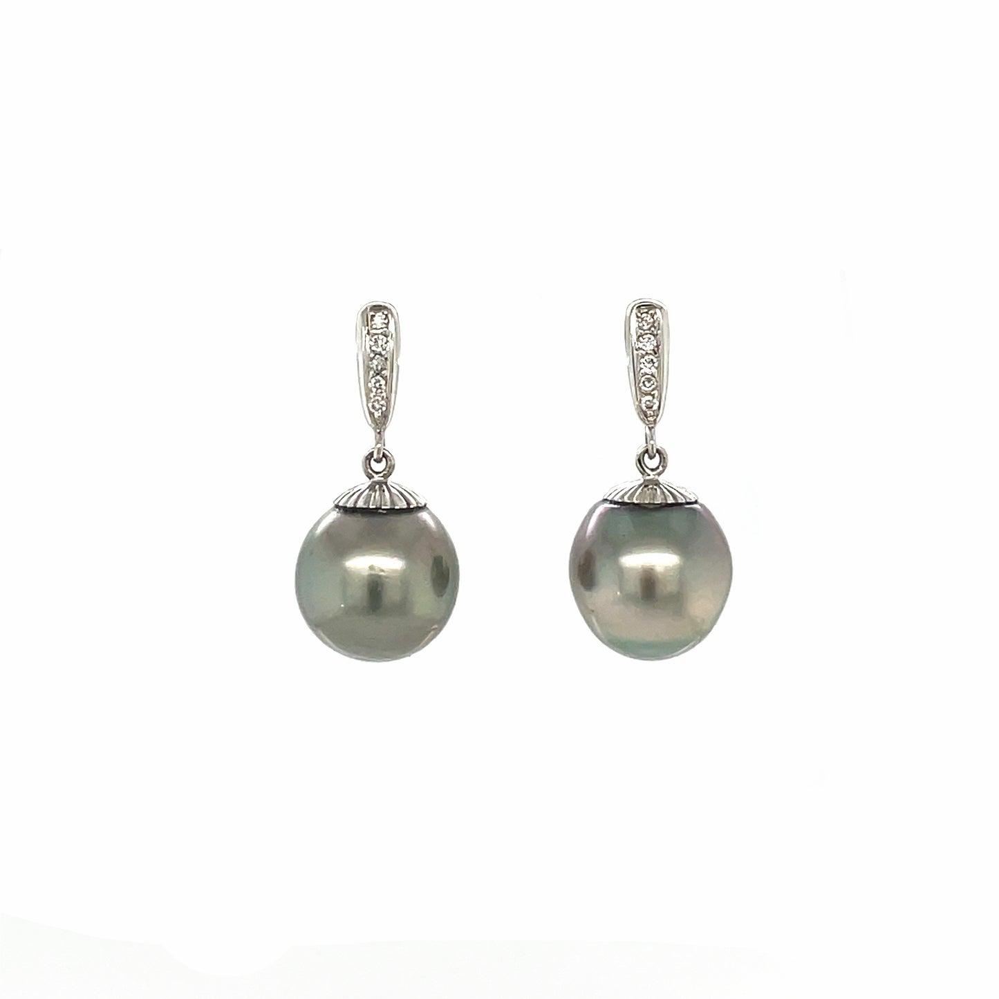 18ct White Gold Tahitian Pearl & Diamond Drop Earrings