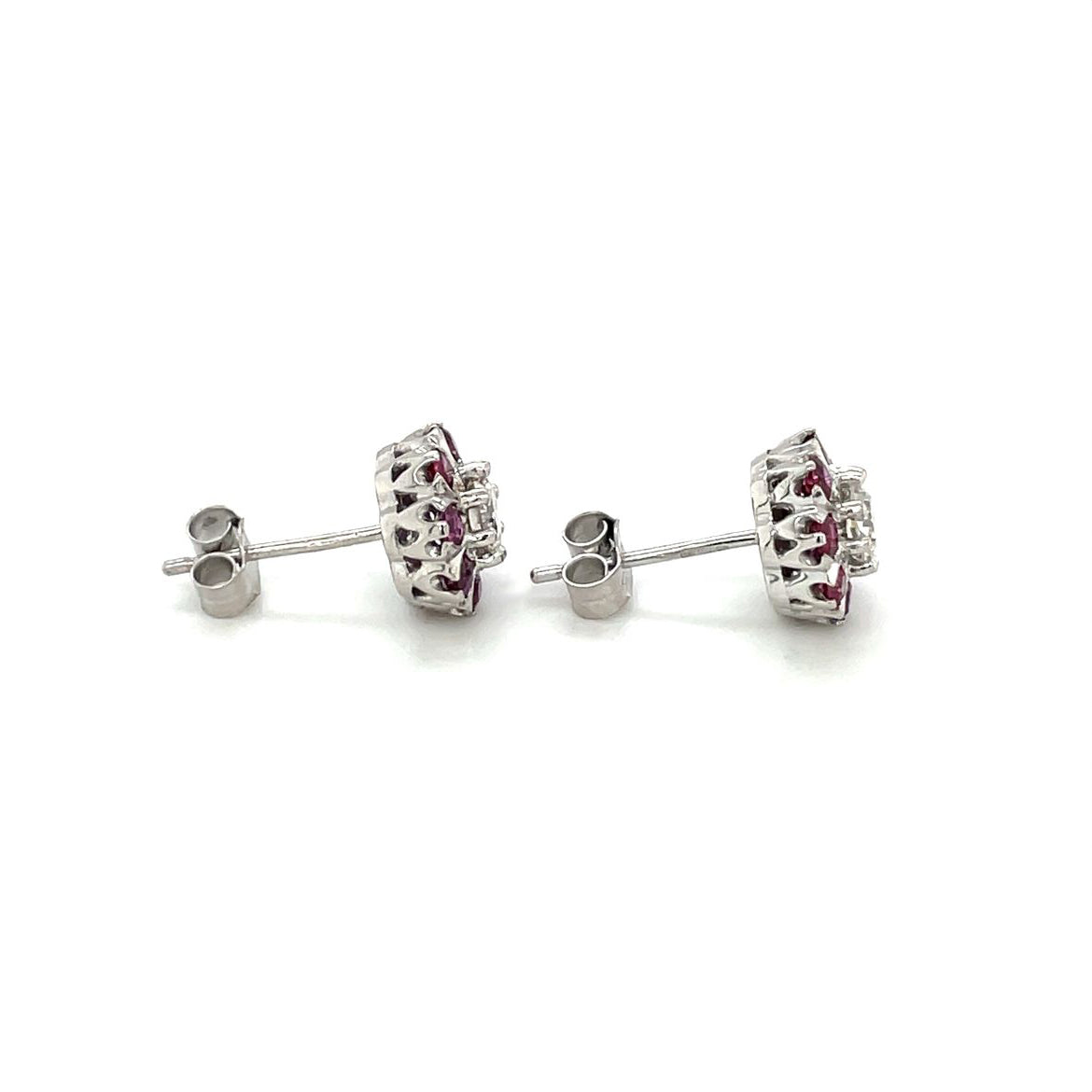18ct White Gold Ruby & Diamond Cluster Earrings
