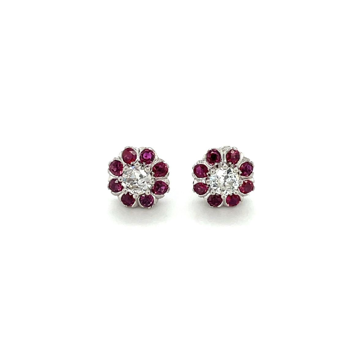 18ct White Gold Ruby & Diamond Cluster Earrings