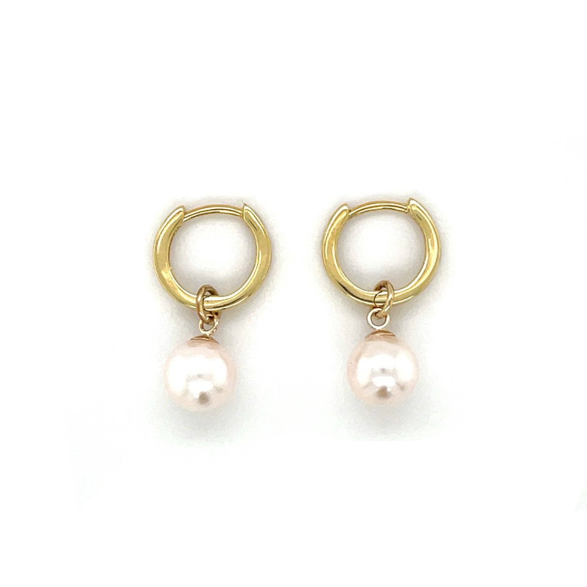 9ct Yellow Gold Huggie Hoop Earrings & Freshwater Pearl Drops