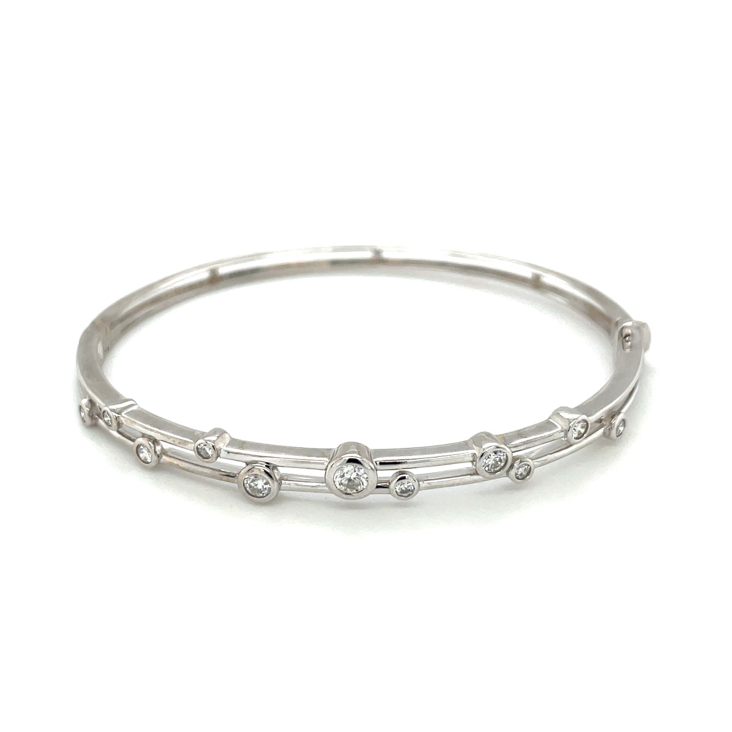 18ct White Gold Diamond Hinged Bubble Bangle