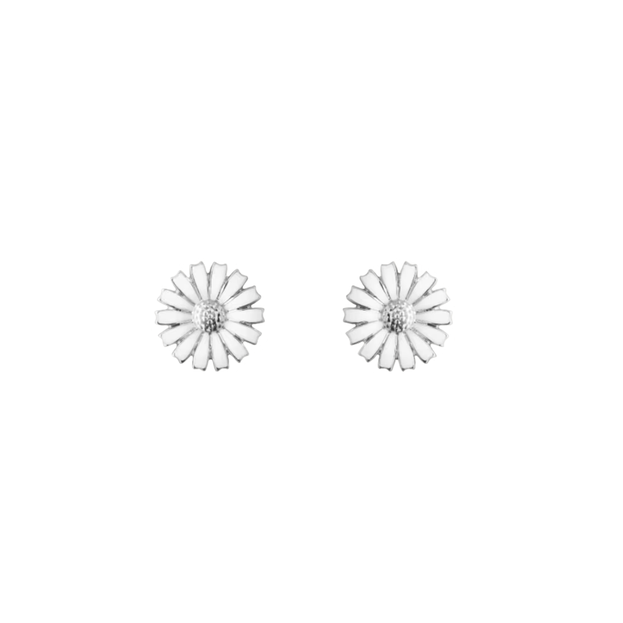 Georg Jensen Silver & White Enamel Daisy Stud Earrings