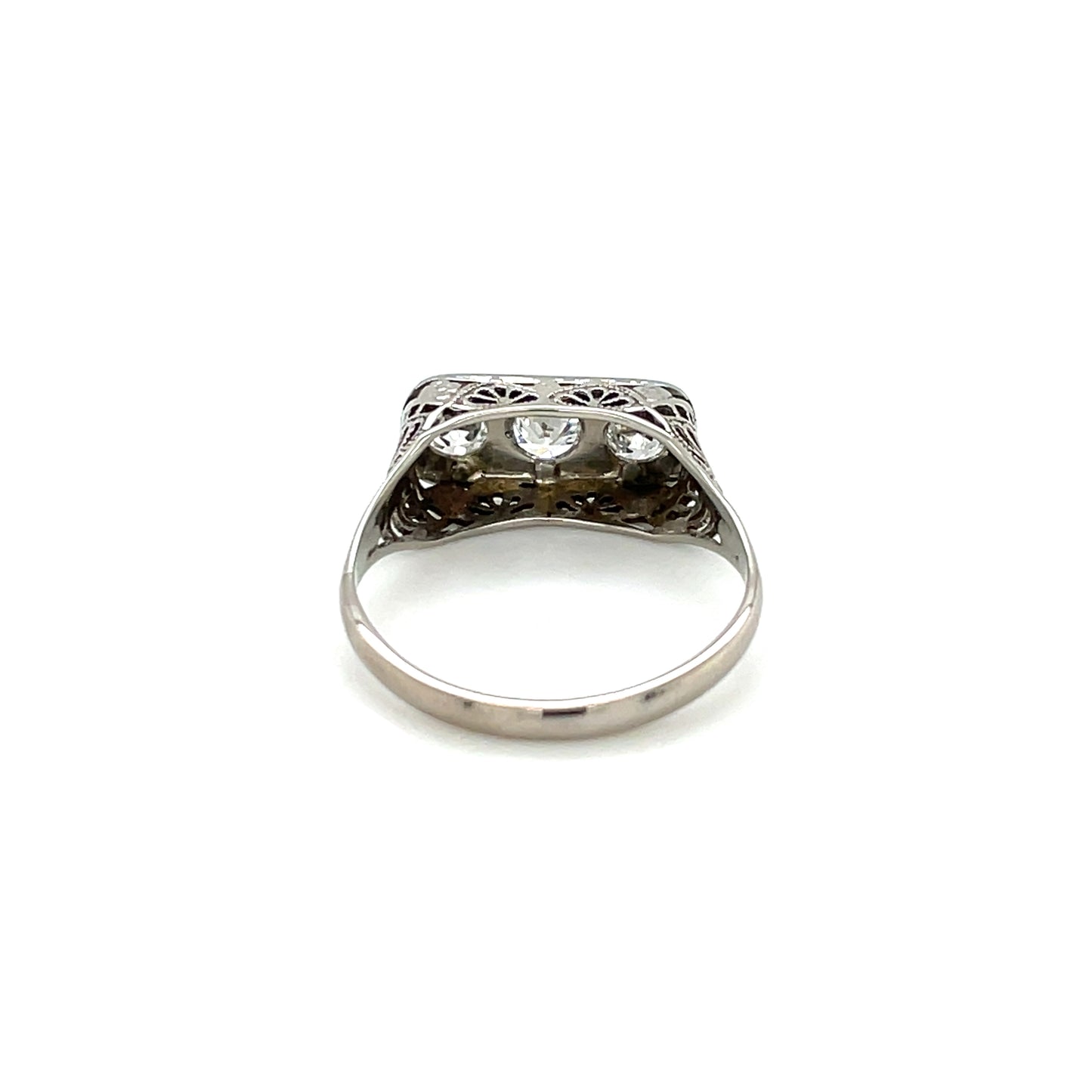 18ct White Gold Diamond Filigree Three-Stone Ring
