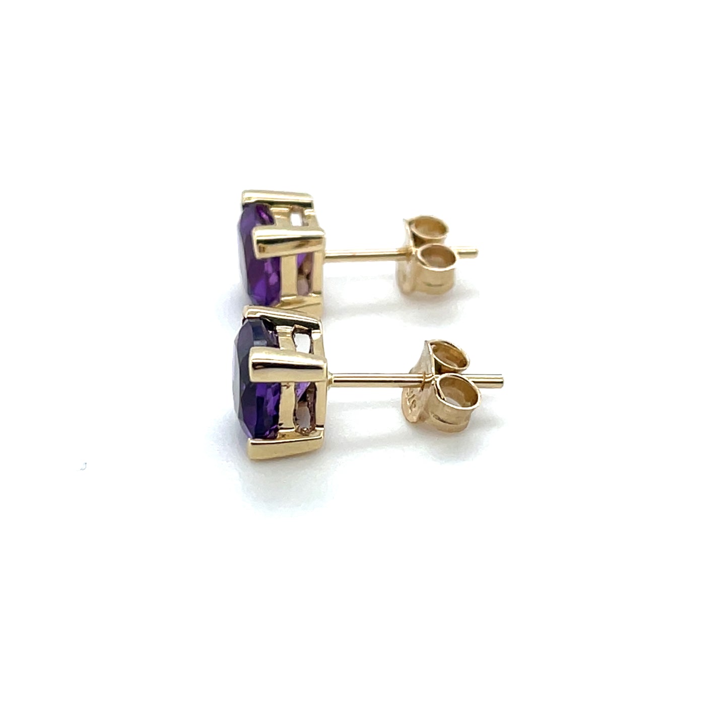9ct Yellow Gold 6mm Cushion Amythest Claw Set Earrings