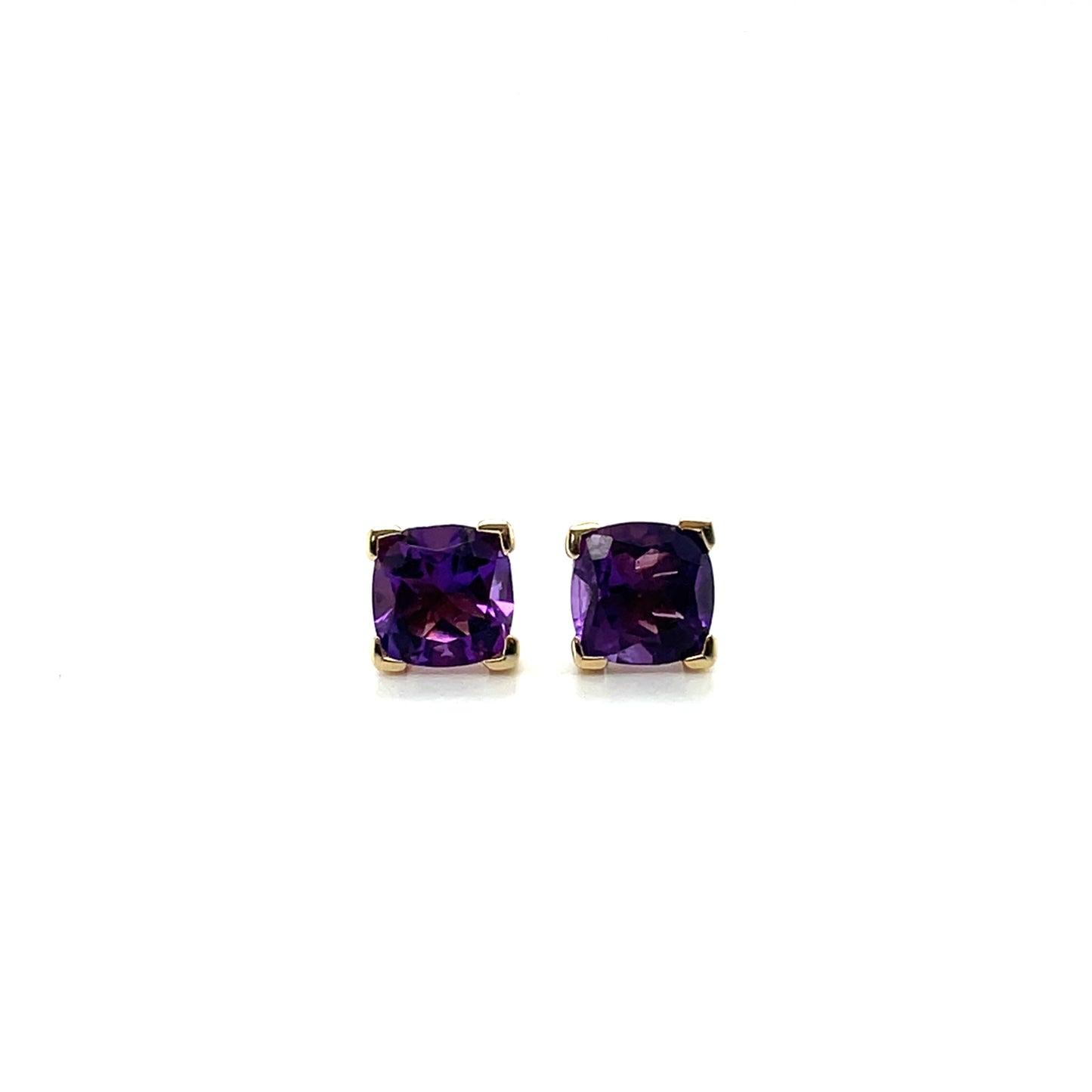 9ct Yellow Gold 6mm Cushion Amythest Claw Set Earrings