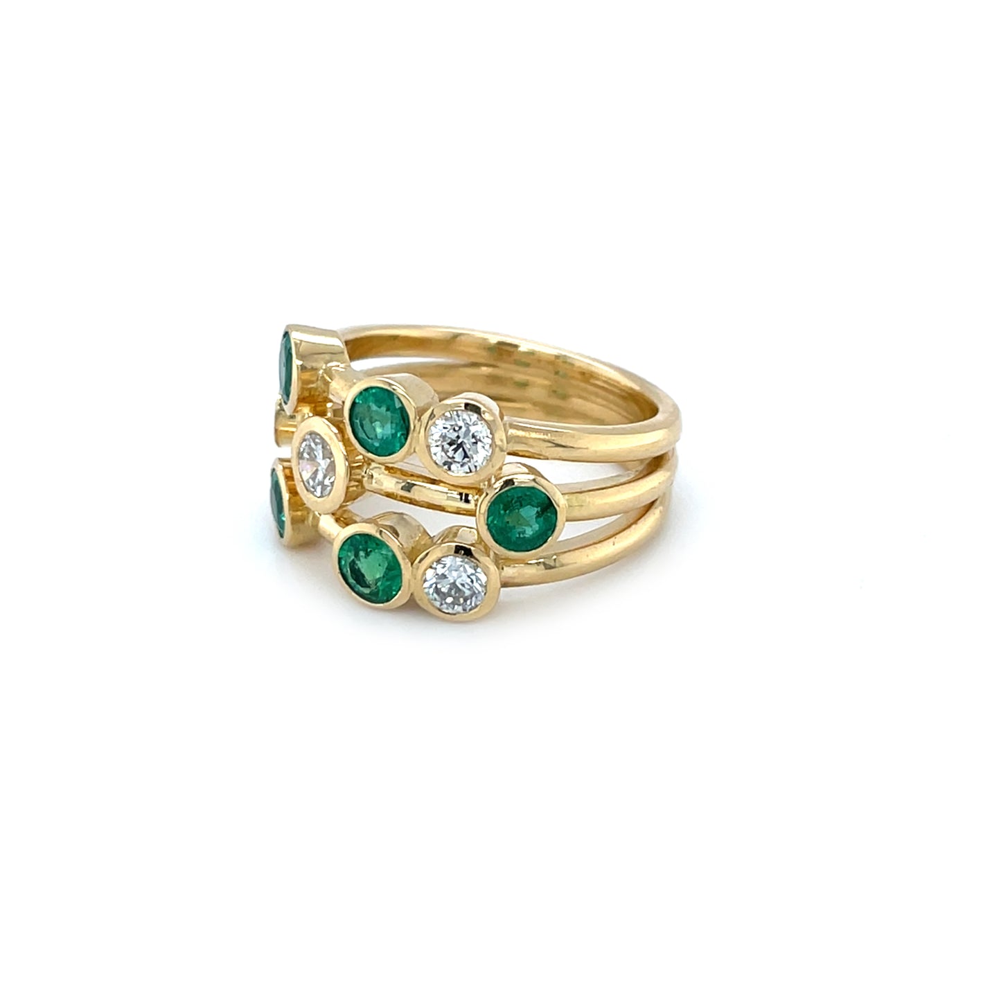 18ct Yellow Gold Emerald & Diamond Bubble Ring