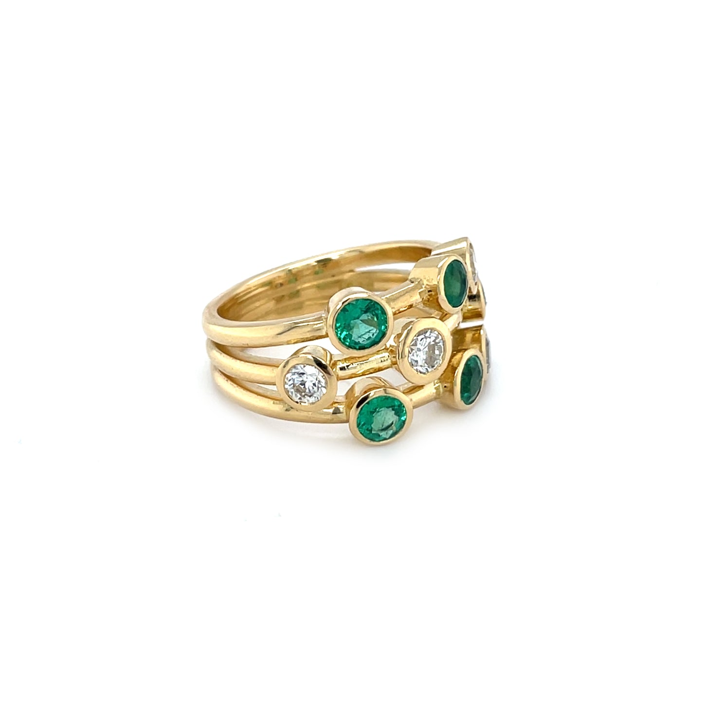 18ct Yellow Gold Emerald & Diamond Bubble Ring