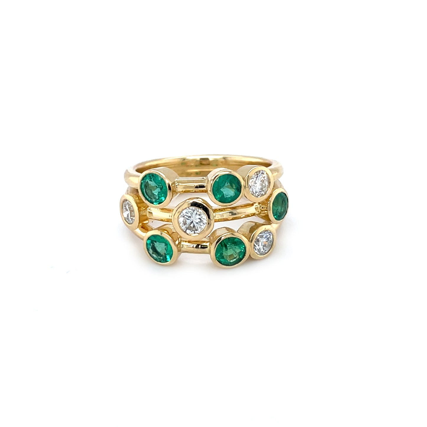 18ct Yellow Gold Emerald & Diamond Bubble Ring