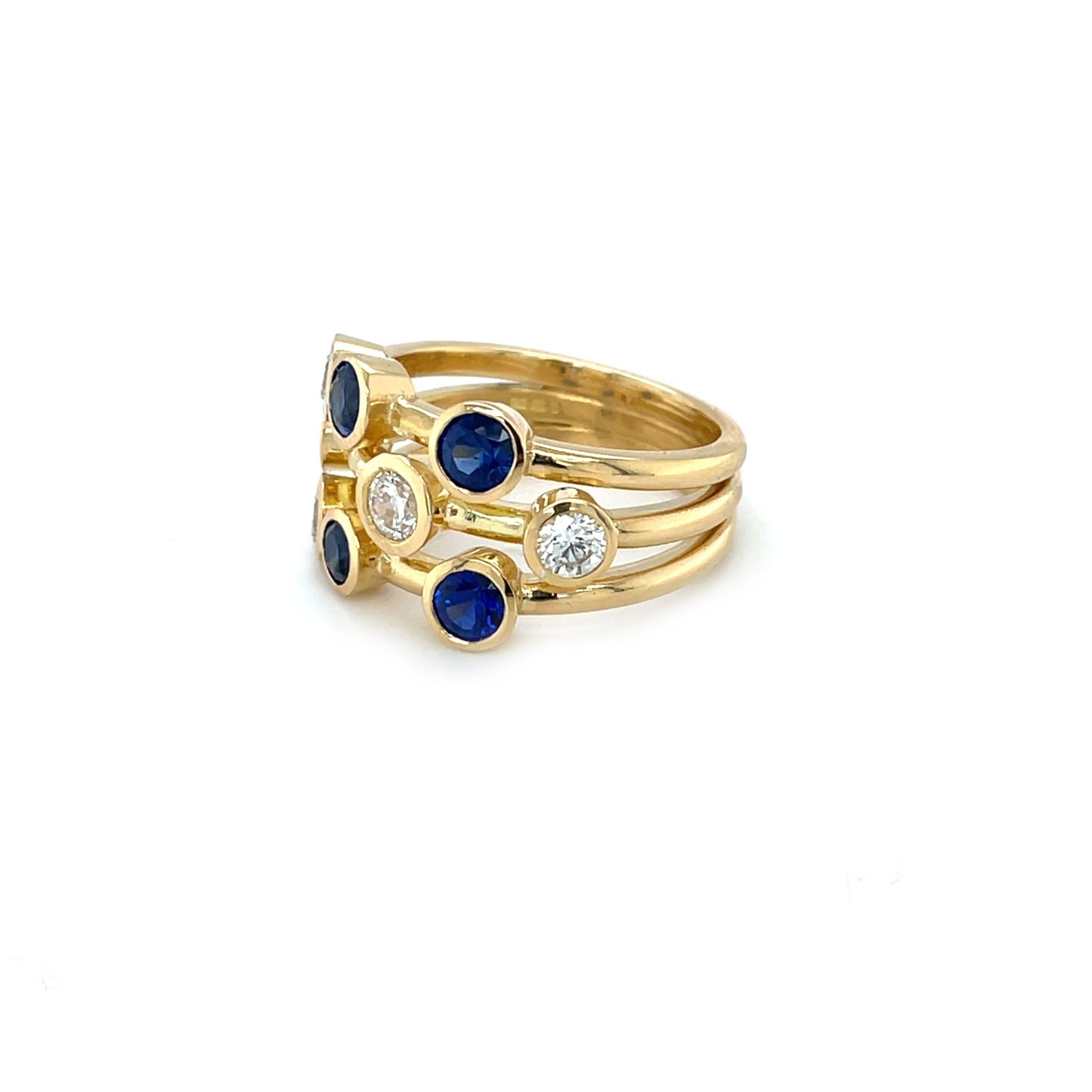 18ct Yellow Gold Sapphire & Diamond Bubble Ring