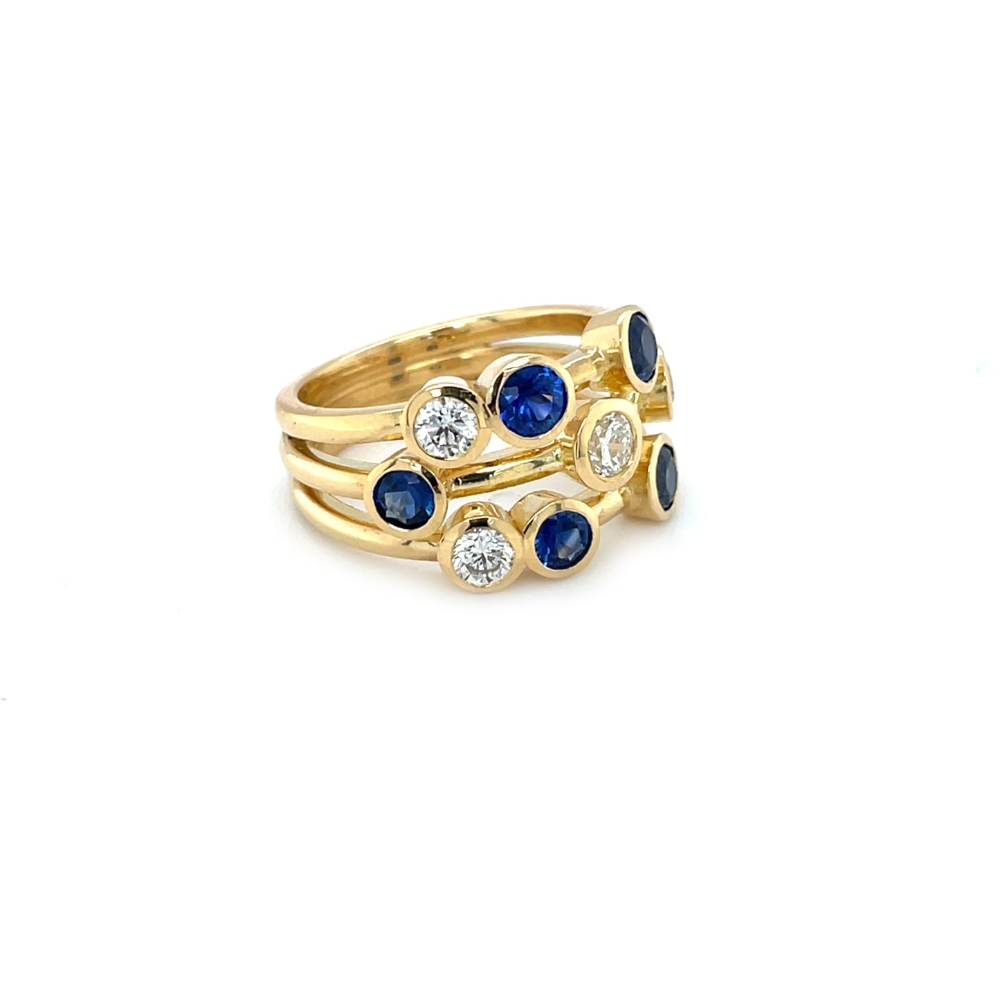 18ct Yellow Gold Sapphire & Diamond Bubble Ring