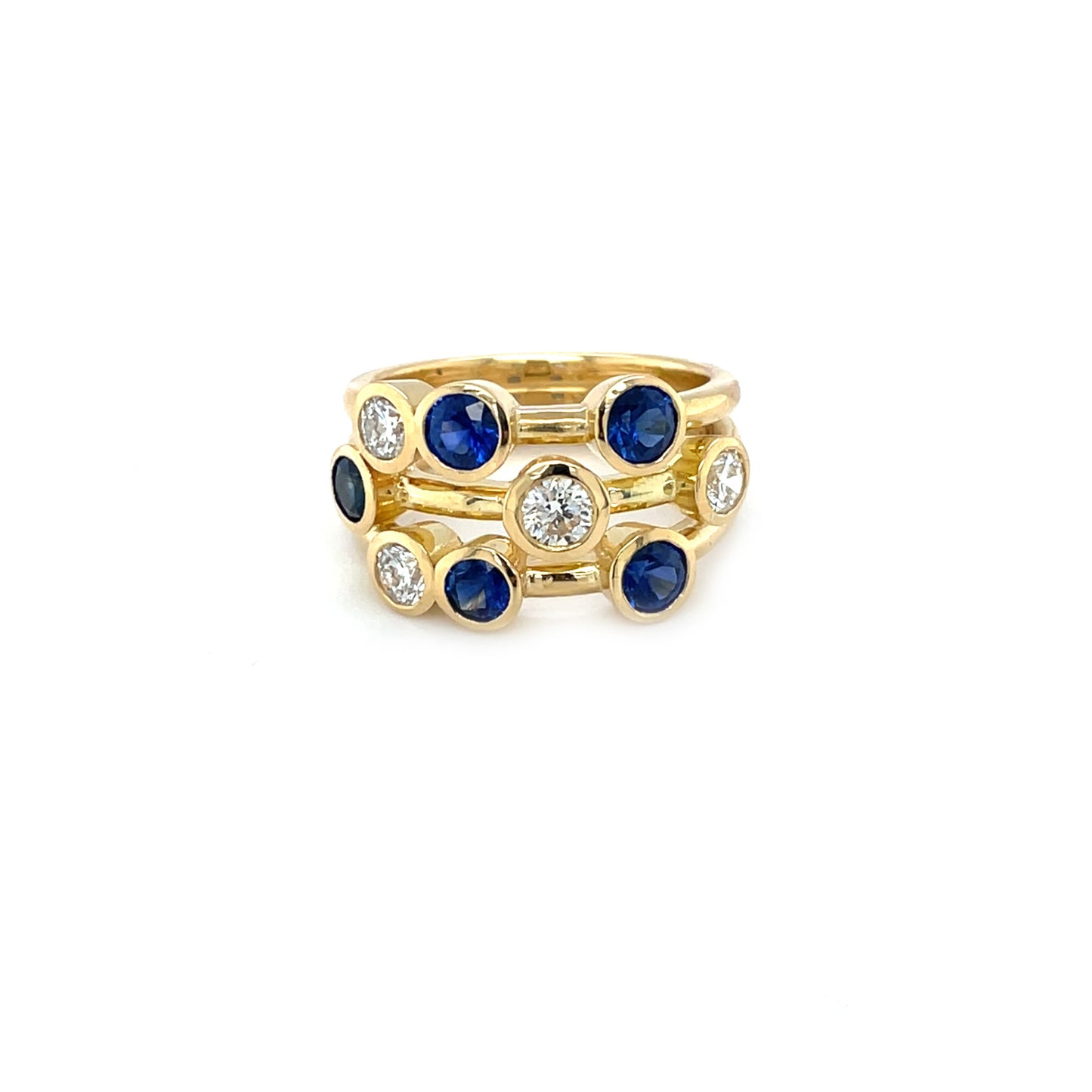 18ct Yellow Gold Sapphire & Diamond Bubble Ring