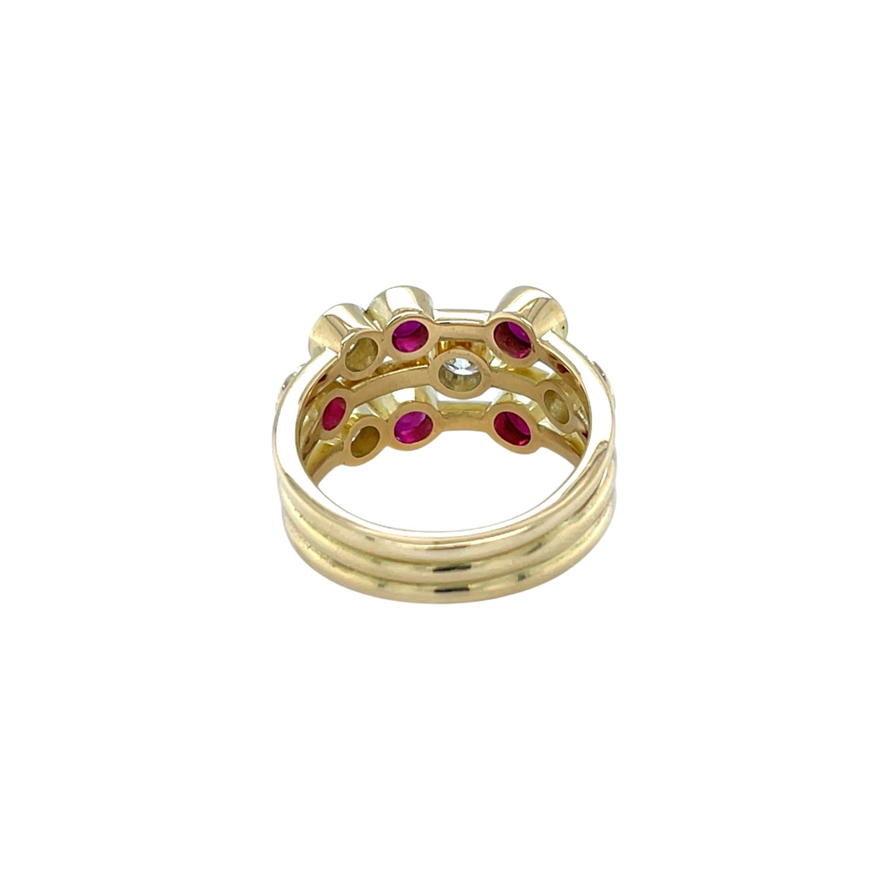 18ct Yellow Gold Ruby & Diamond Bubble Ring (N1/2)