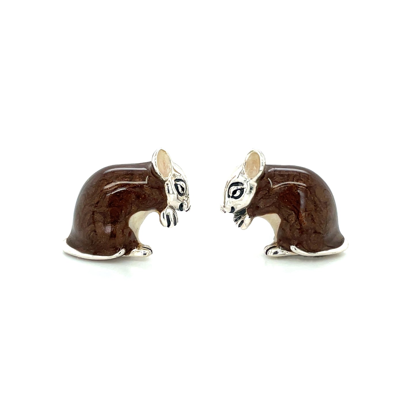 Silver & Enamel Brown Mice Cufflinks