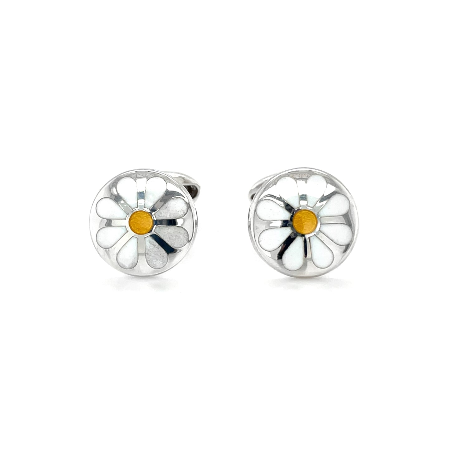 Silver & Enamel Yellow & White Daisy Flower Cufflinks