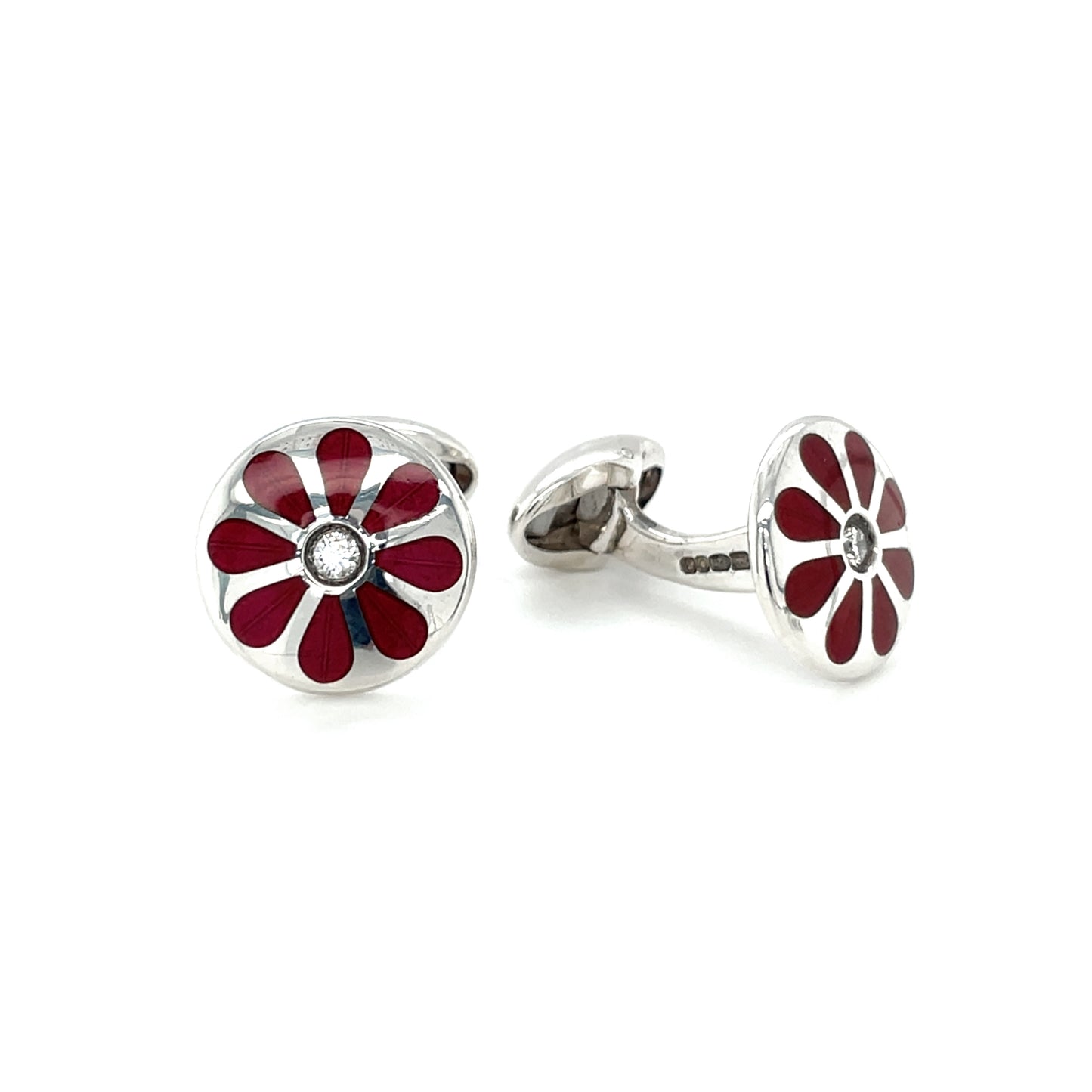 Silver & Cerise Enamel & Diamond Cufflinks