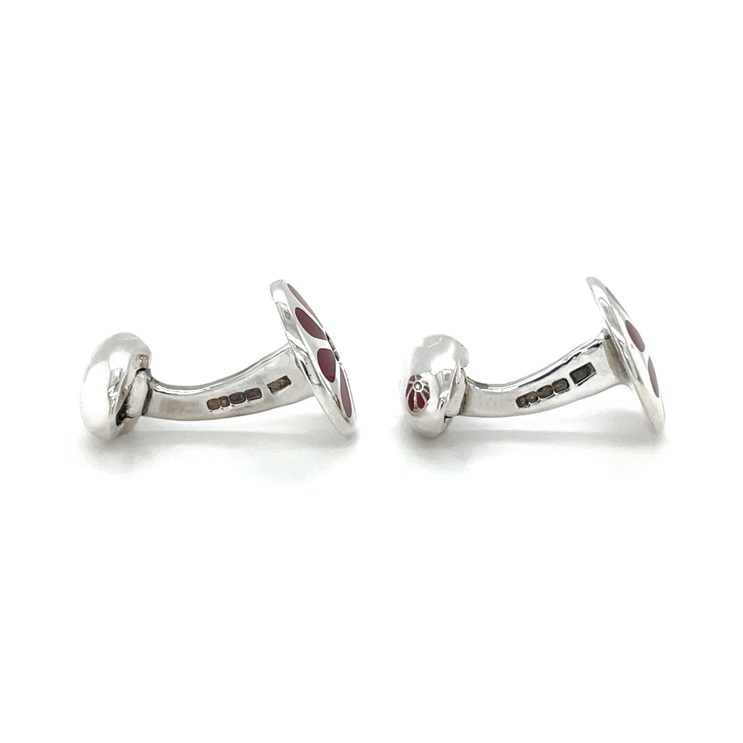 Silver & Cerise Enamel & Diamond Cufflinks