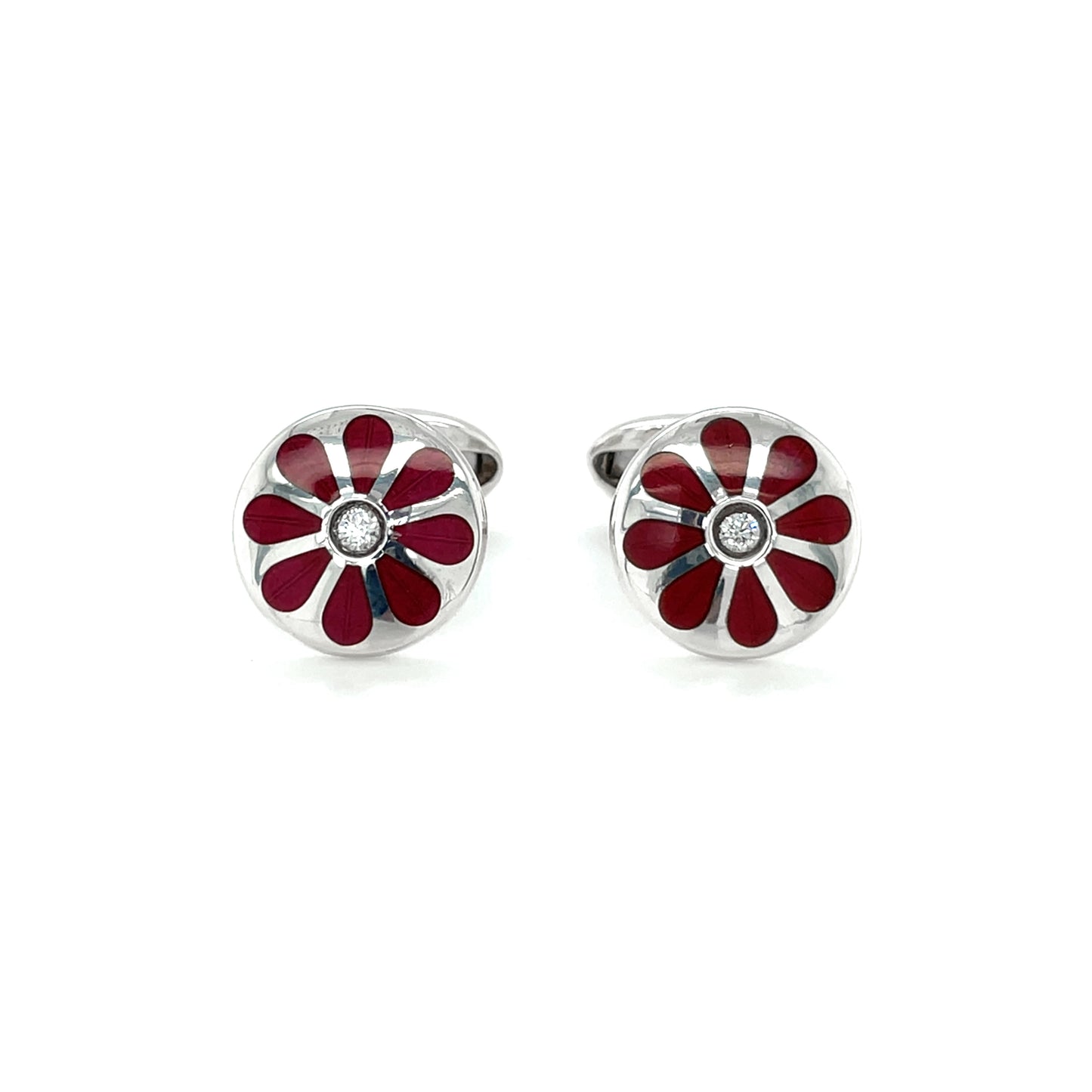Silver & Cerise Enamel & Diamond Cufflinks
