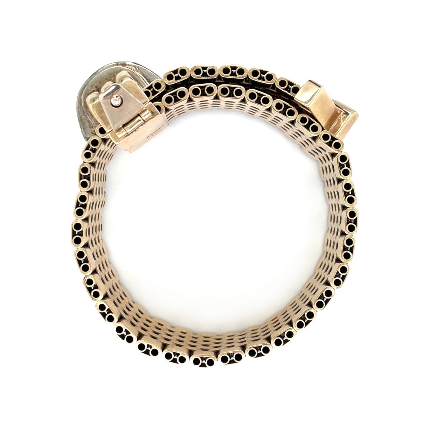 9ct Yellow Gold Ruby & Diamond Vintage Watch Strap Bracelet