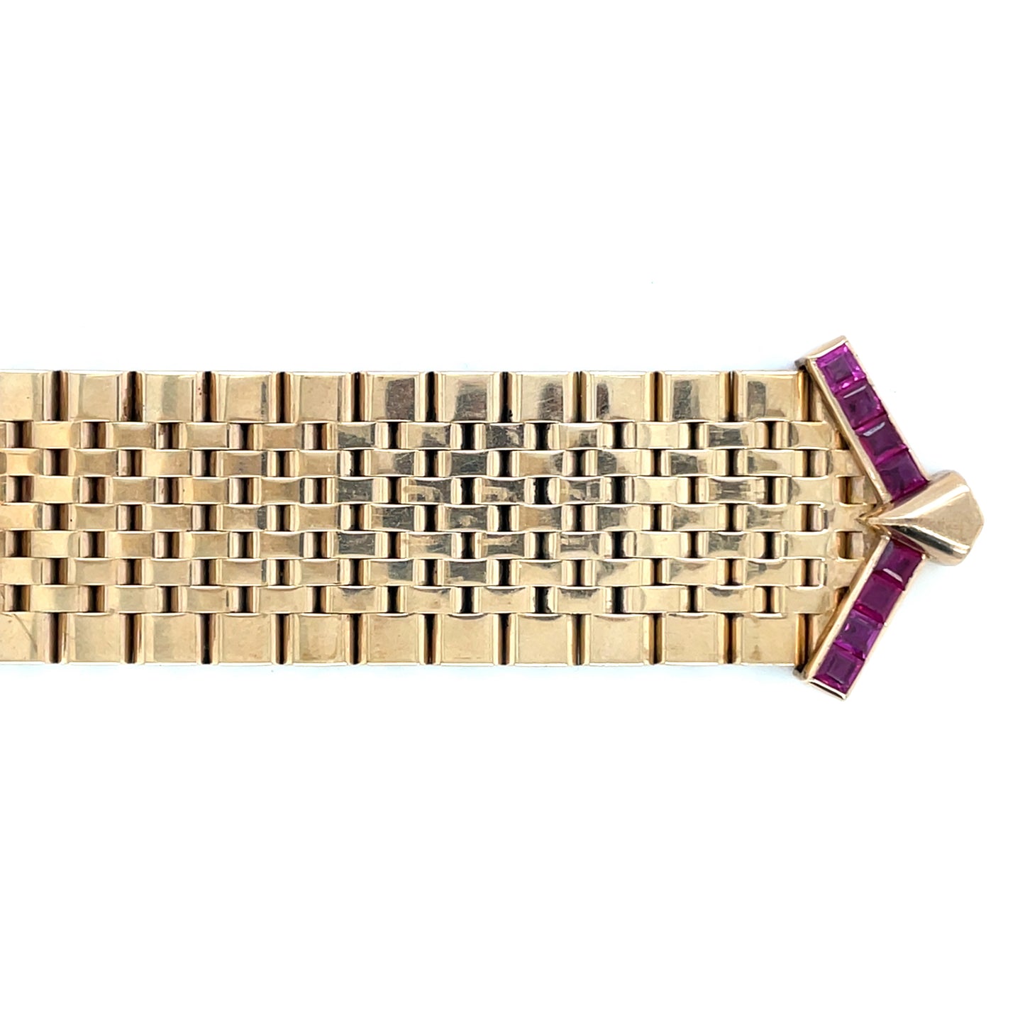 9ct Yellow Gold Ruby & Diamond Vintage Watch Strap Bracelet