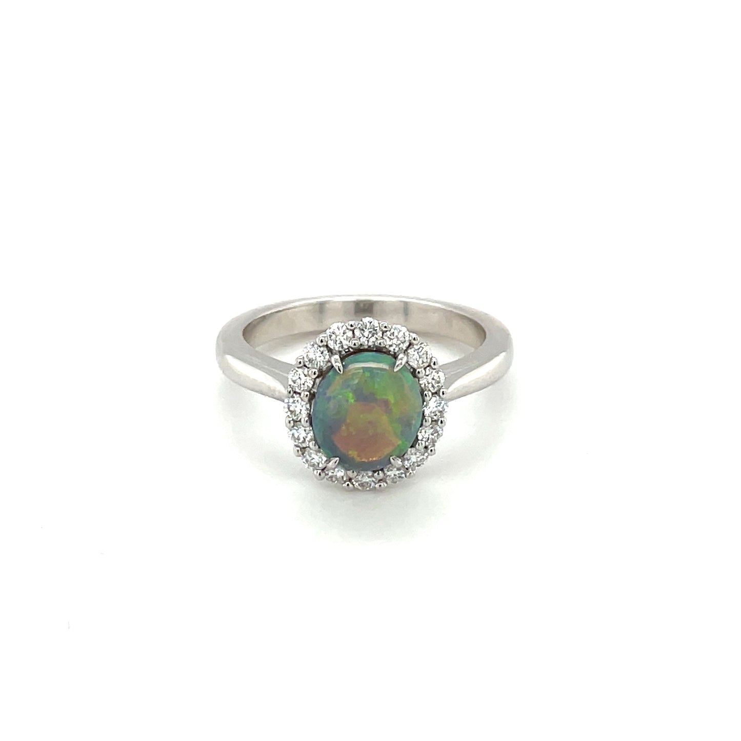18ct White Gold Black Opal & Diamond Cluster Ring