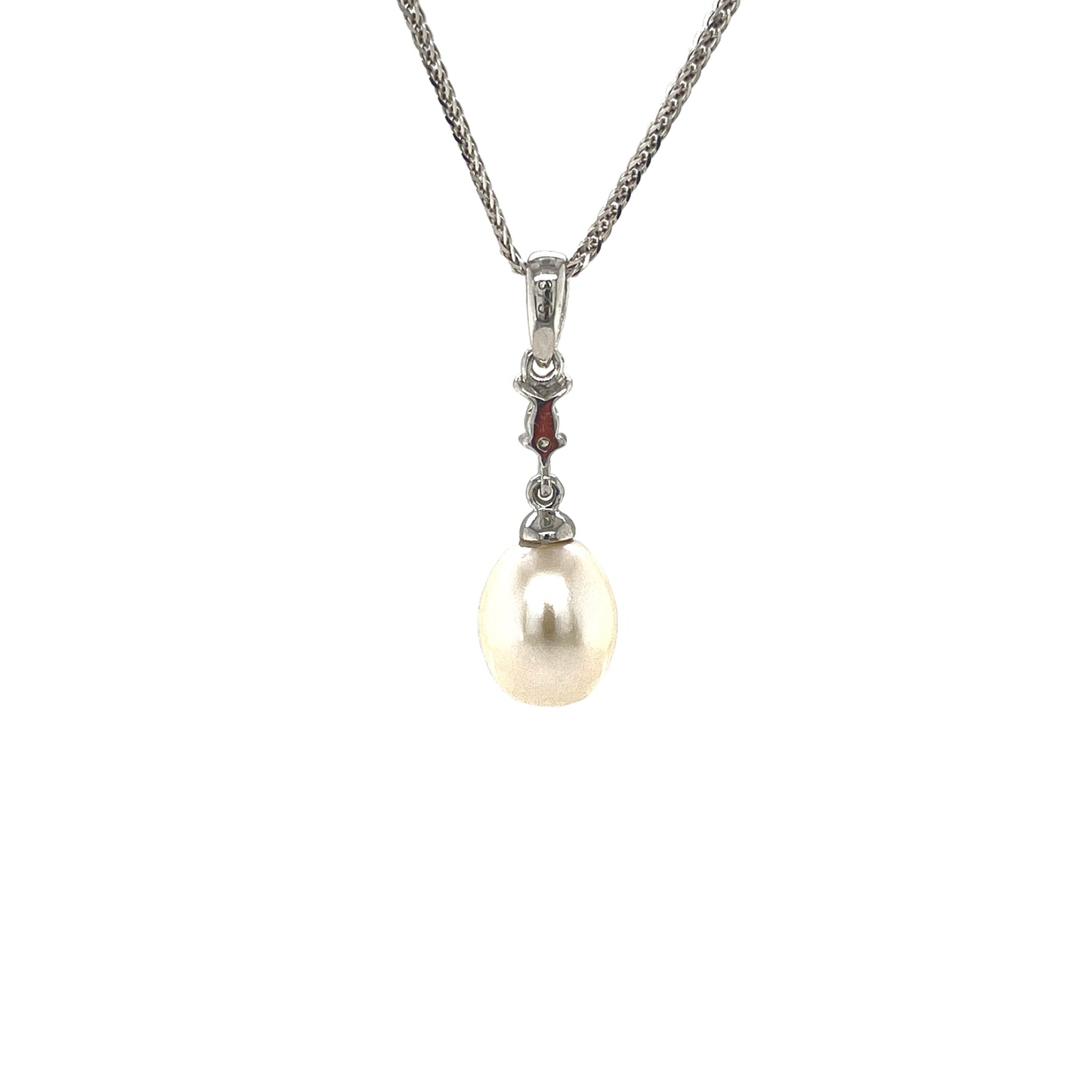 9ct White Gold Freshwater Pearl & Diamond Pendant