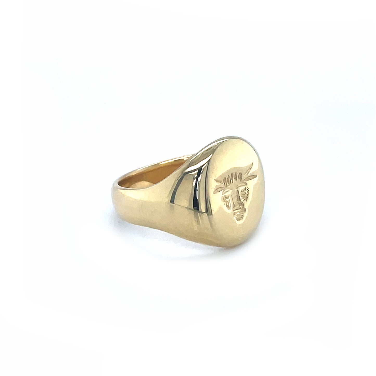 18ct Yellow Gold Bull Seal-Engraved Signet Ring (M)