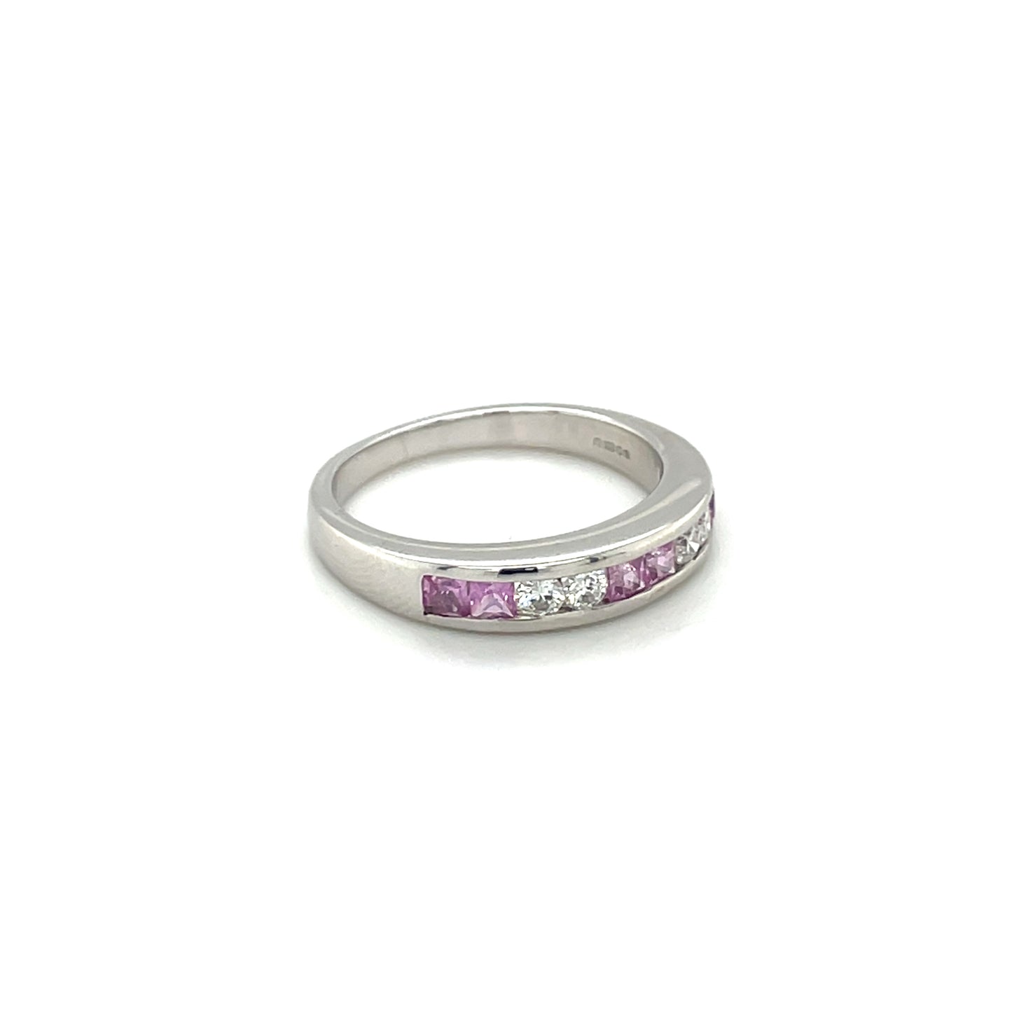 18ct White Gold Diamond & Pink Sapphire Eternity Ring