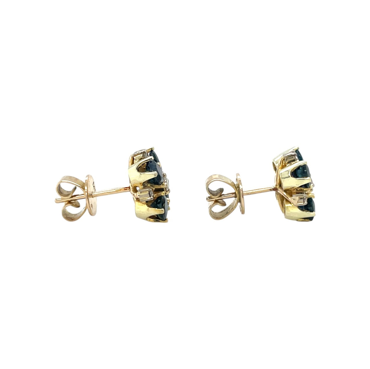 14ct Yellow Gold Blue Sapphire & Diamond Cluster Stud Earrings